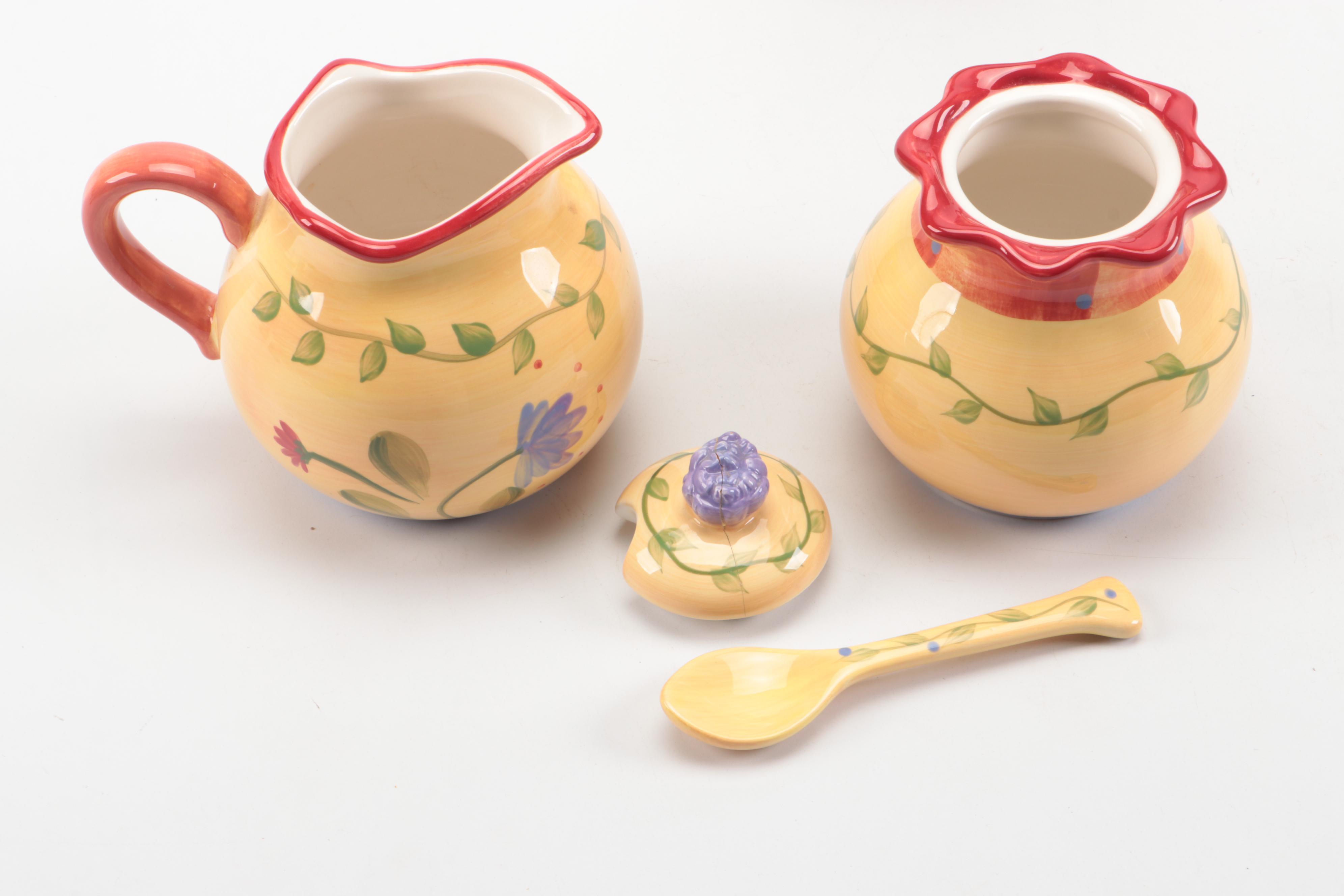 Pfaltzgraff Stoneware Creamer, Sugar Bowl, and Tray with HD Designs Pitcher