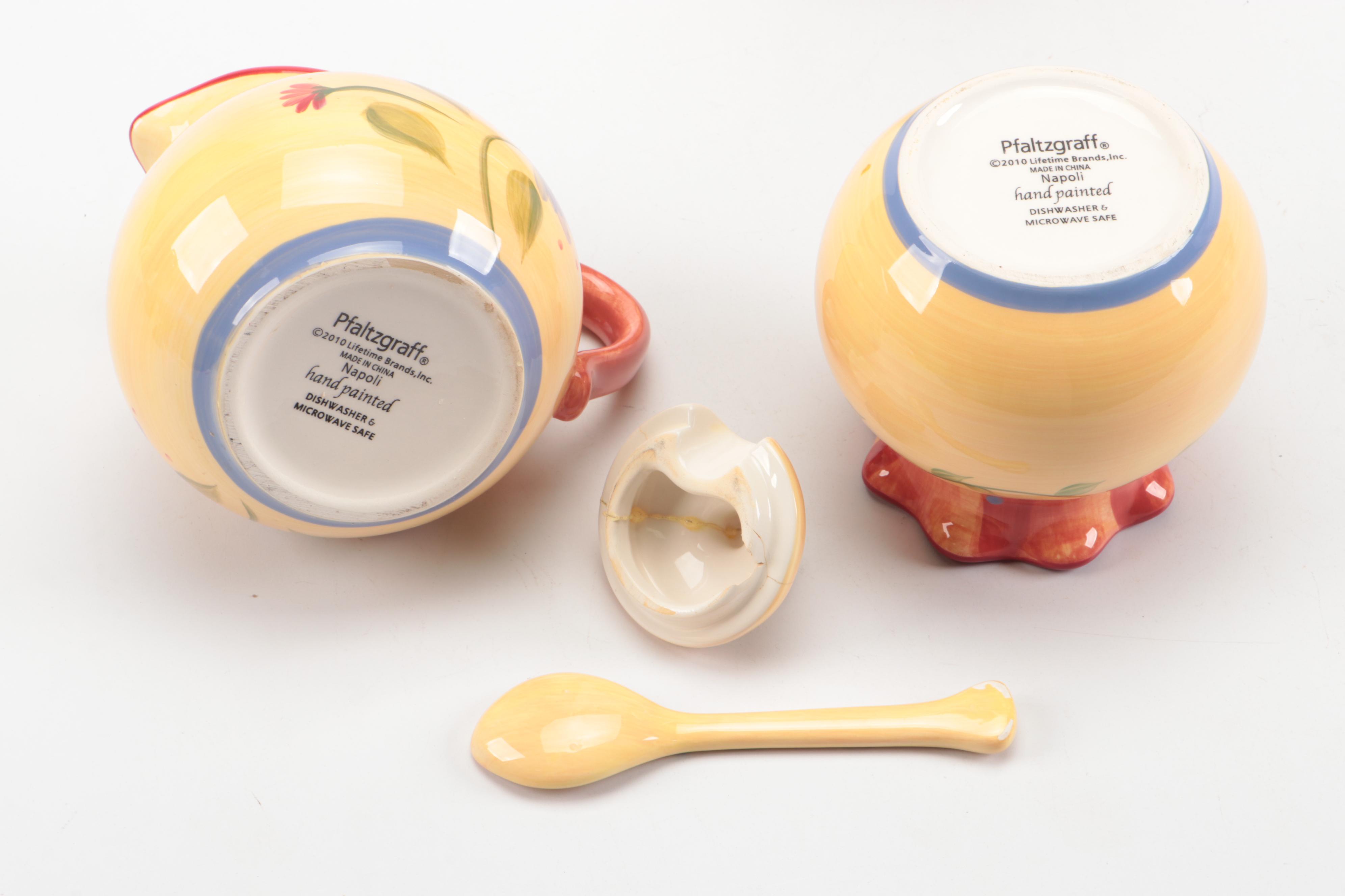 Pfaltzgraff Stoneware Creamer, Sugar Bowl, and Tray with HD Designs Pitcher