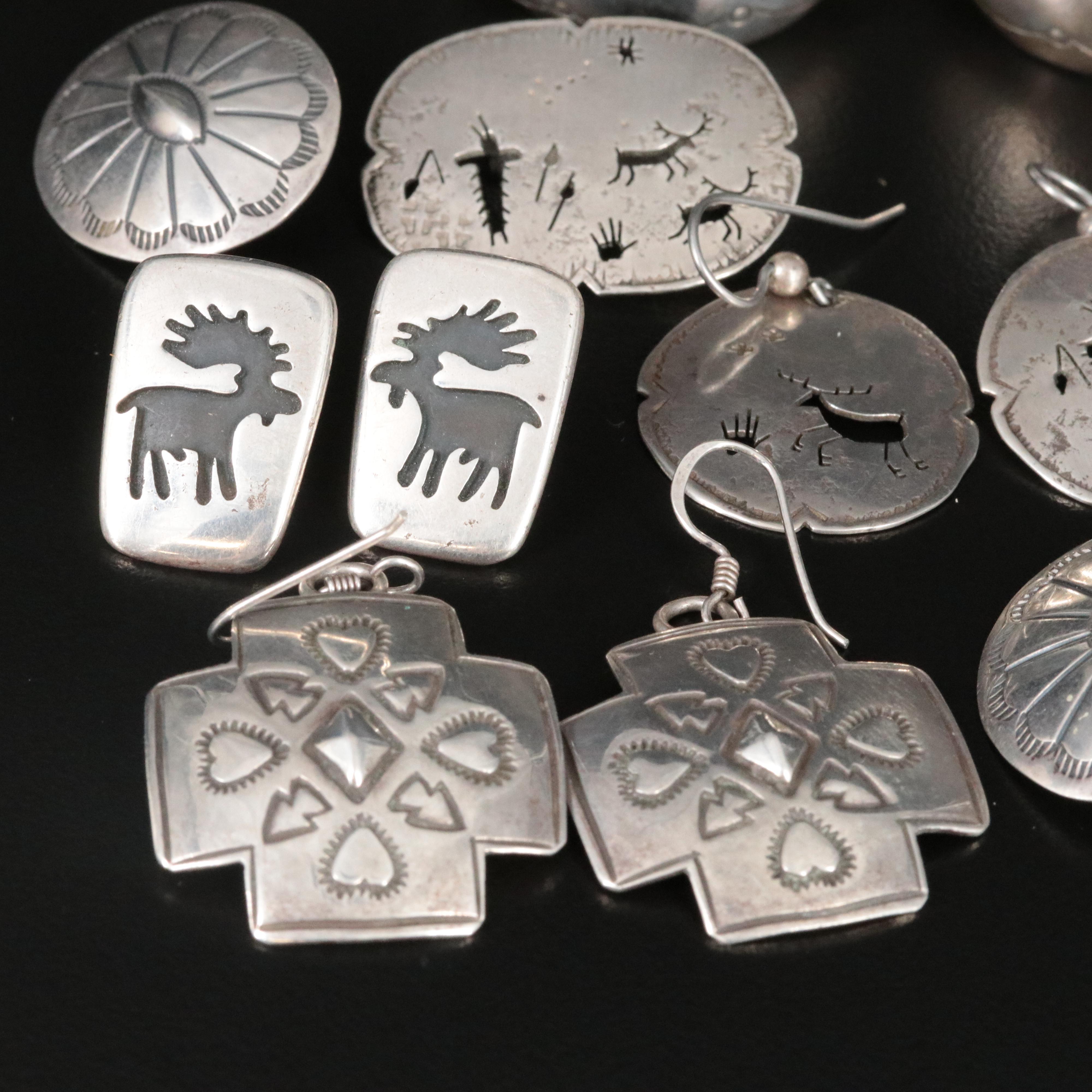 Sterling Southwestern Earring and Brooch Collection