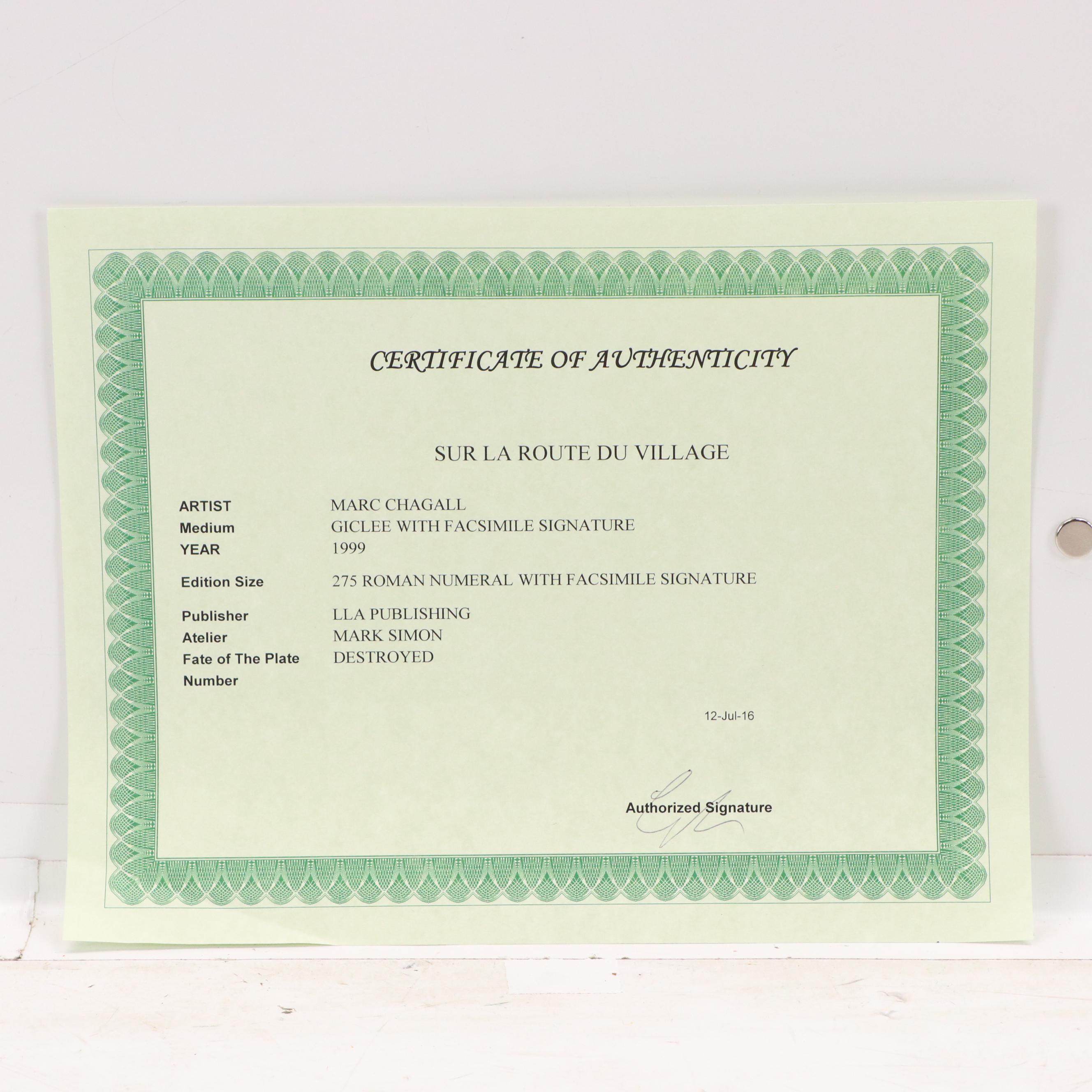 Giclée After Marc Chagall "Sur La Route Du Village," 1999