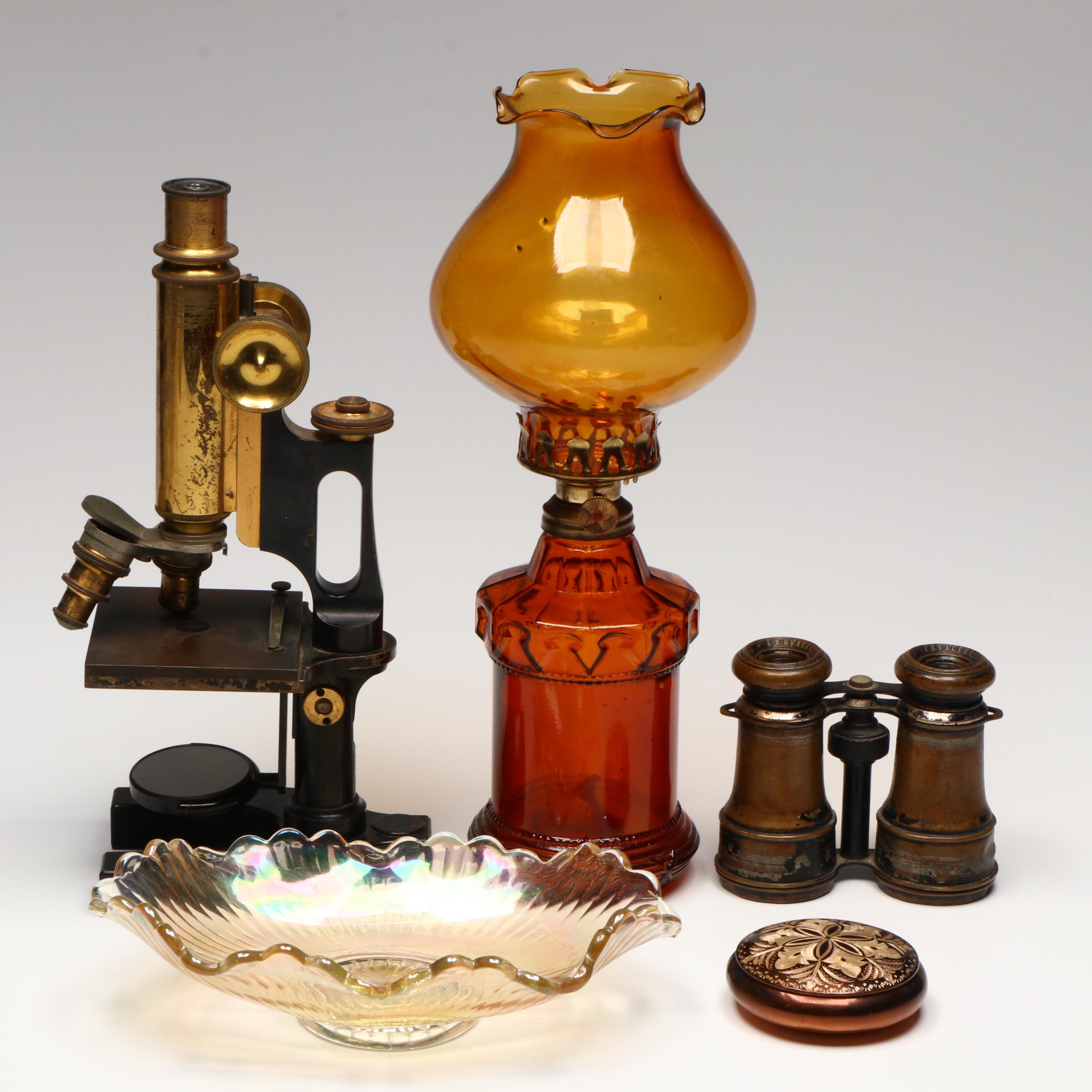 Bausch & Lomb Microscope, Chevalier Opticien, and Other Antiques, Early 20th C.
