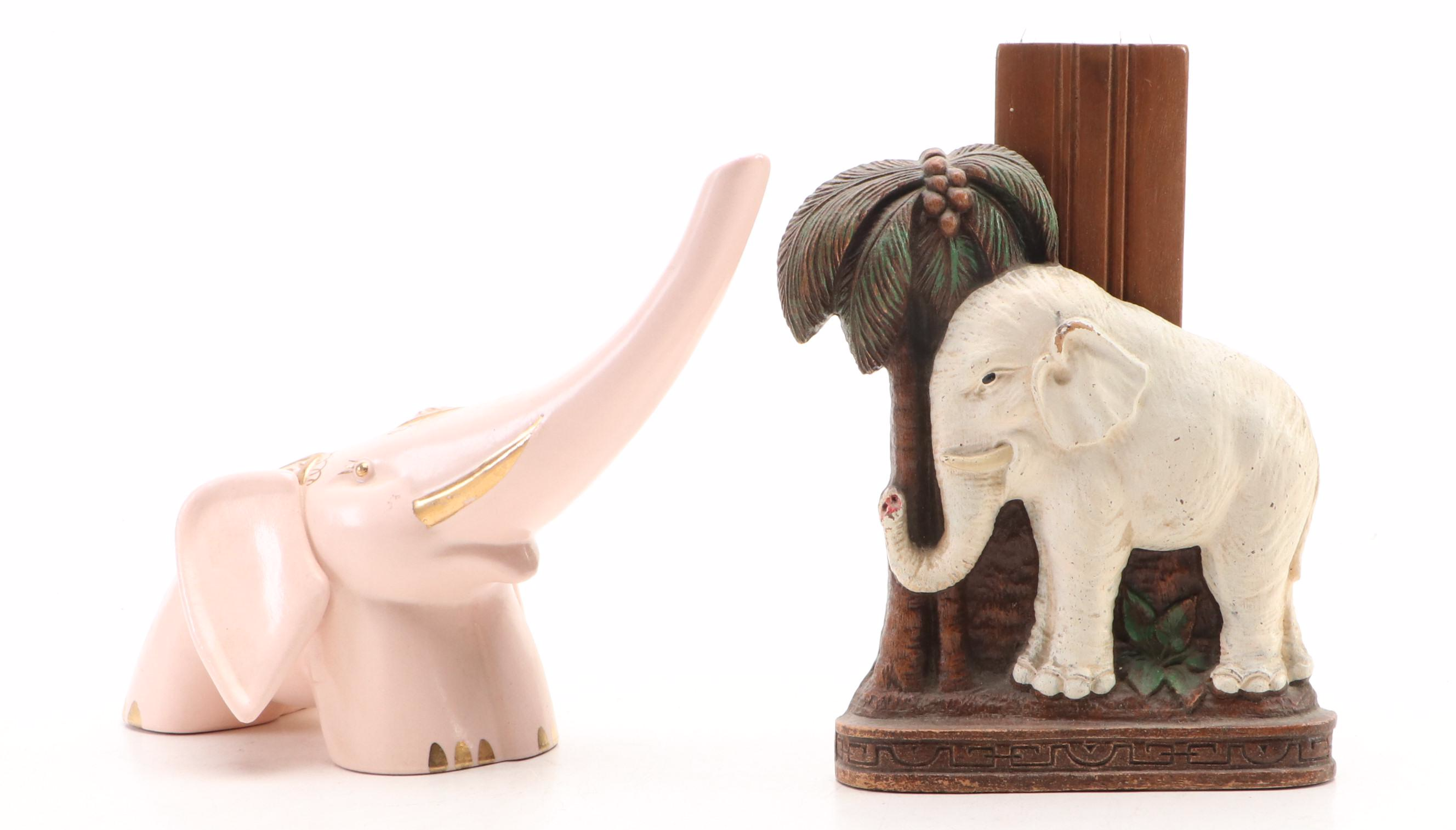 Elephant Kissii Stone Bookends with Figurines and Clothes Brush Holder