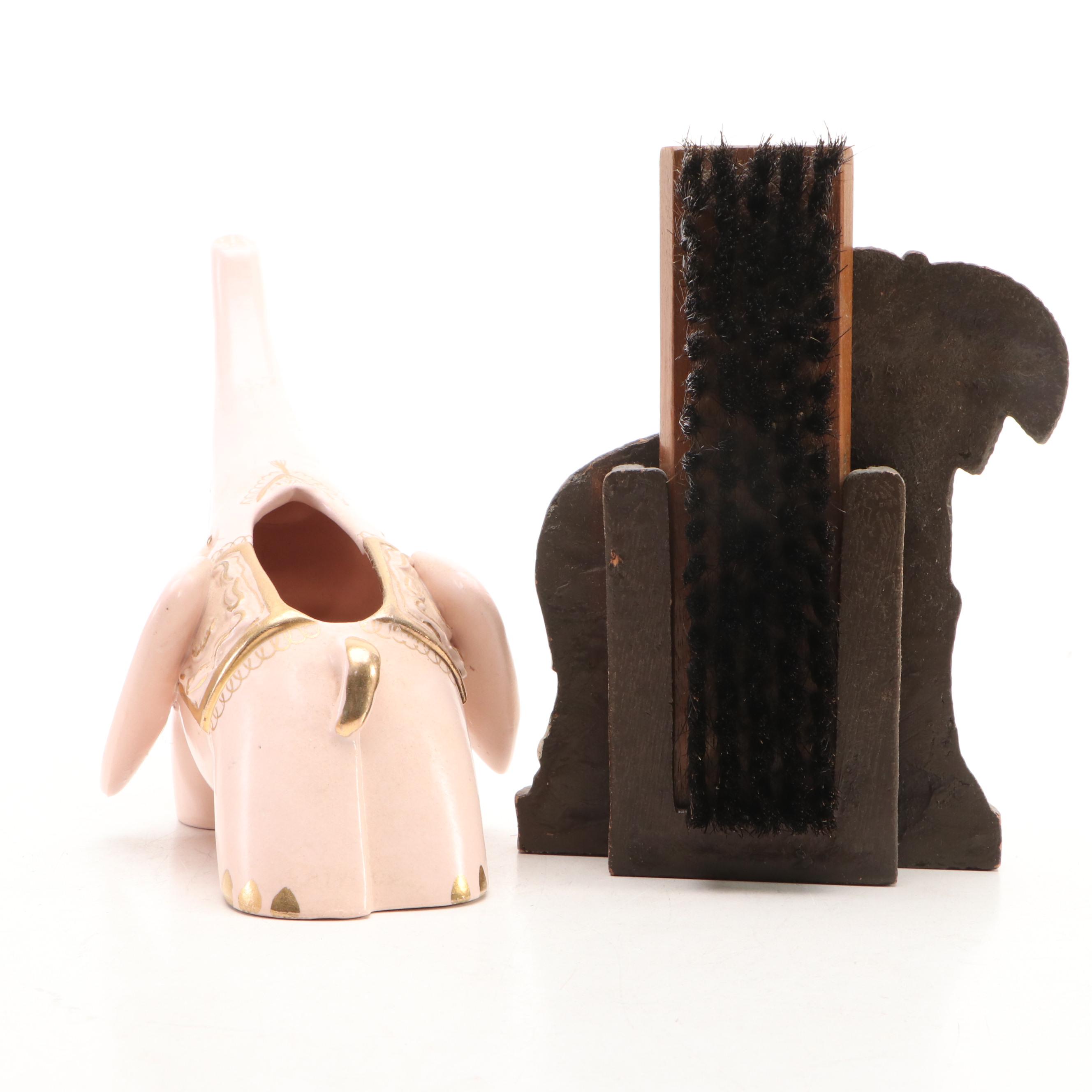 Elephant Kissii Stone Bookends with Figurines and Clothes Brush Holder