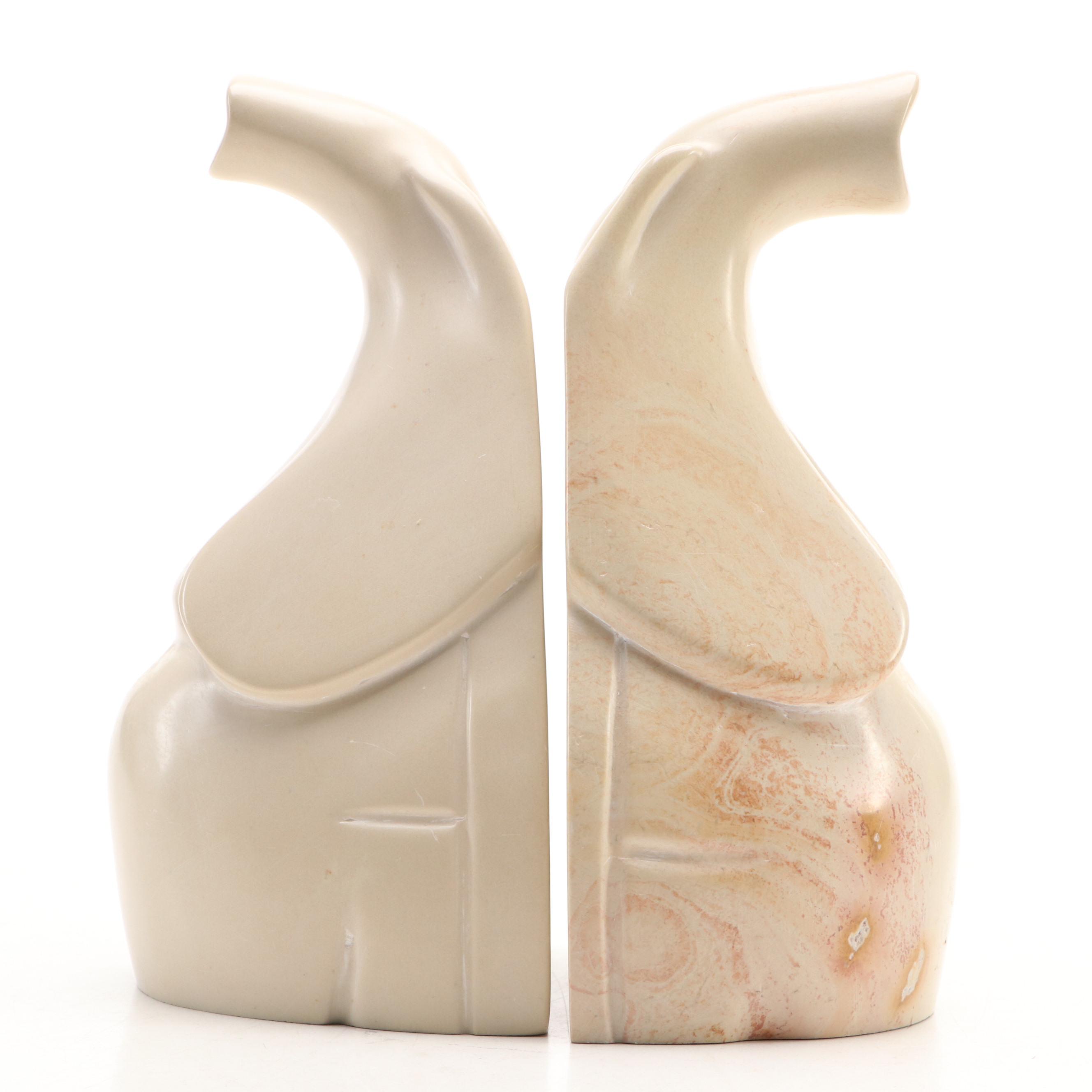 Elephant Kissii Stone Bookends with Figurines and Clothes Brush Holder