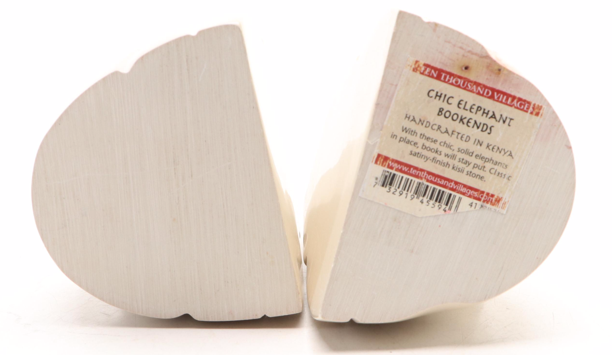 Elephant Kissii Stone Bookends with Figurines and Clothes Brush Holder