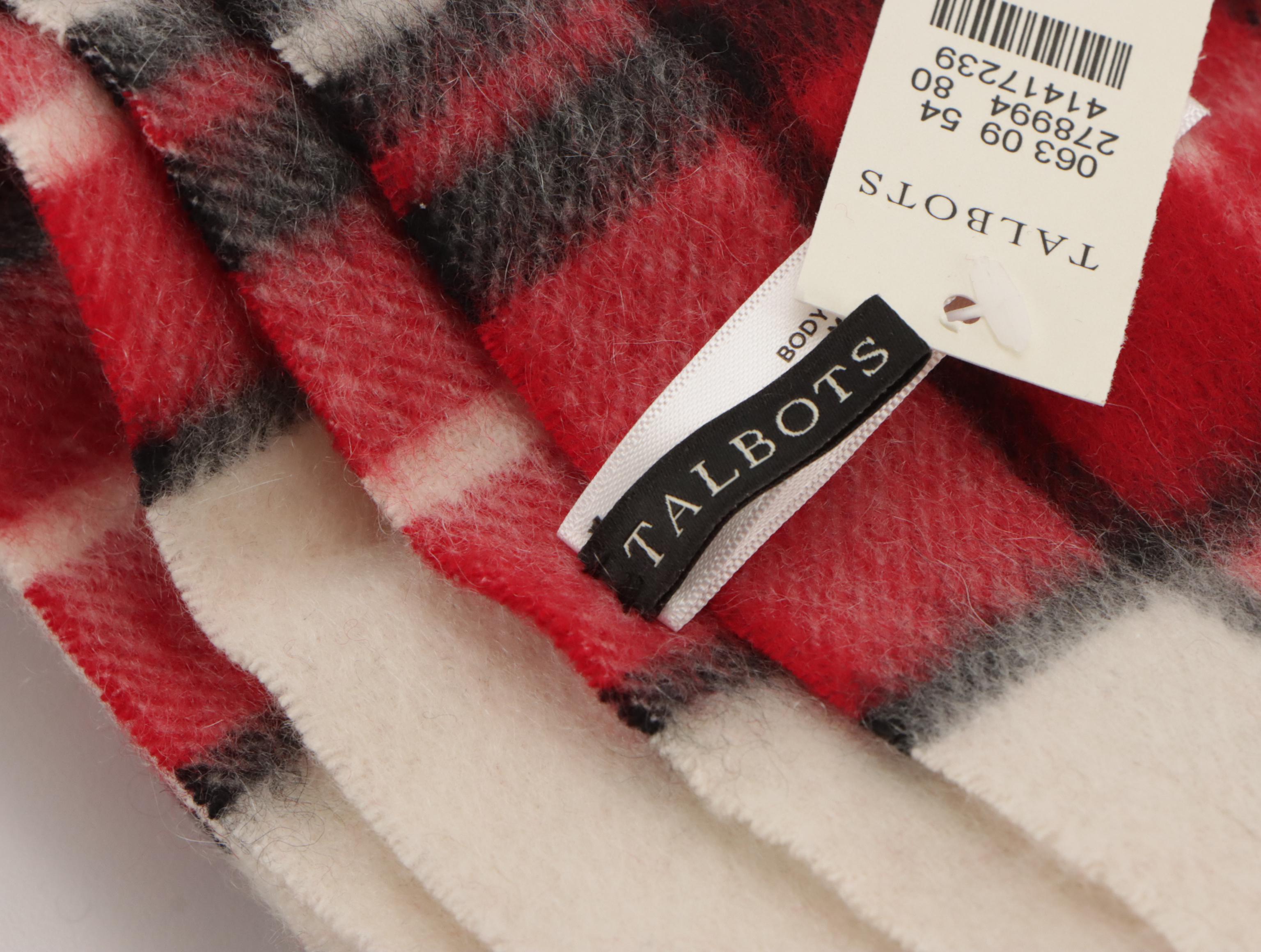 Talbots Red Plaid Cashmere Fringe Scarf and Silk Wreath Print Scarf, More