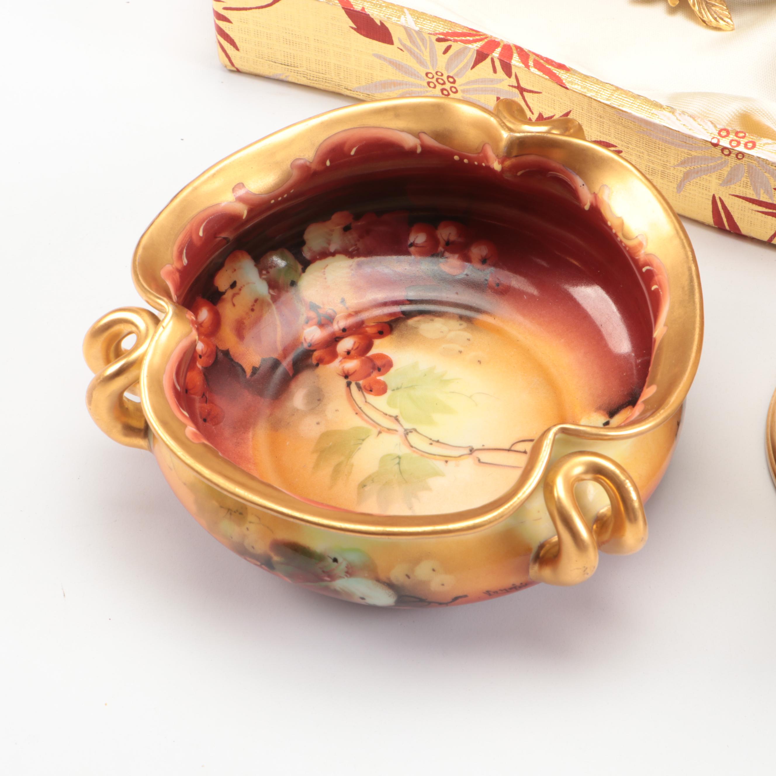 Belleek and Limoges Porcelainware, Gilt Hair Brush, Vanity Boxes and Frames