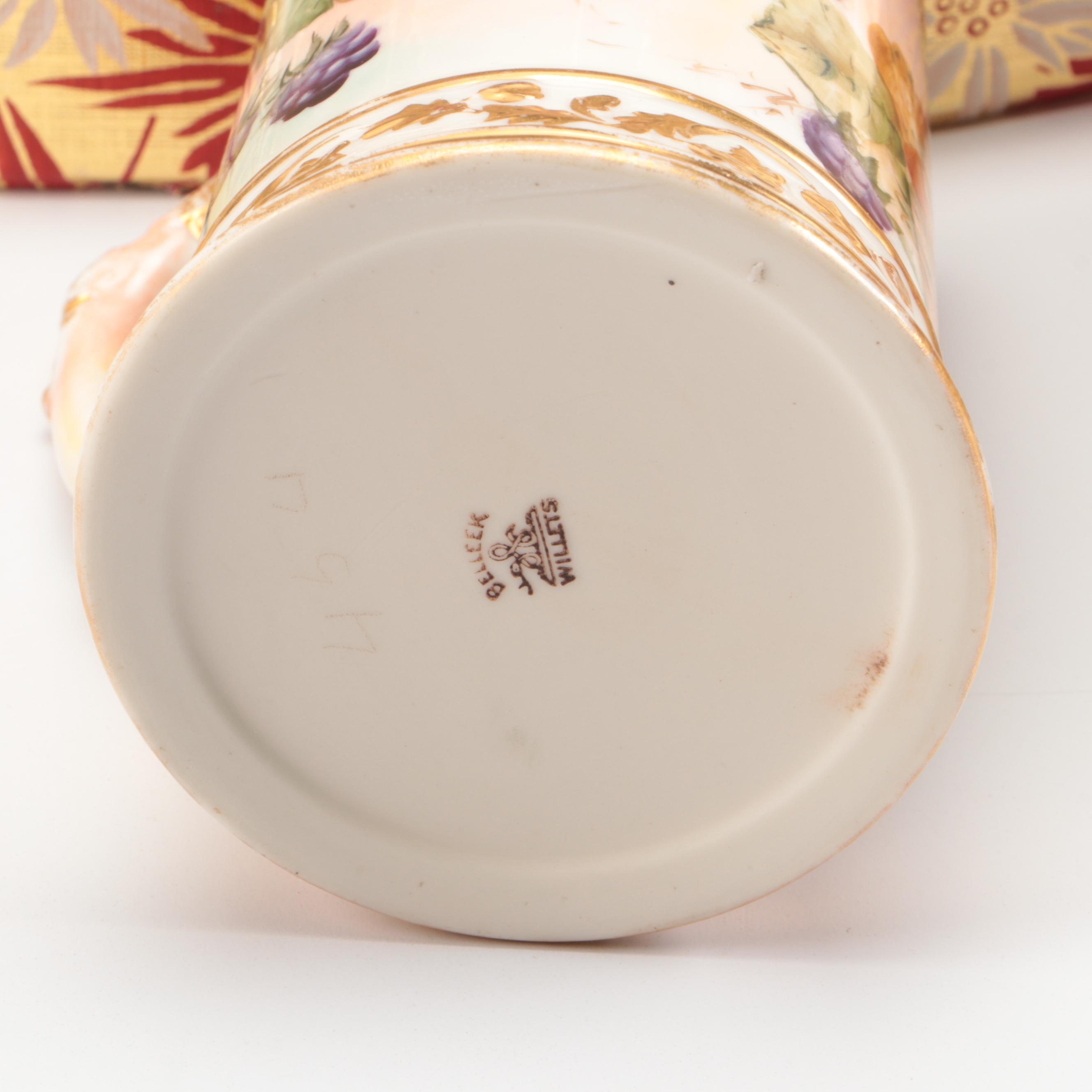 Belleek and Limoges Porcelainware, Gilt Hair Brush, Vanity Boxes and Frames