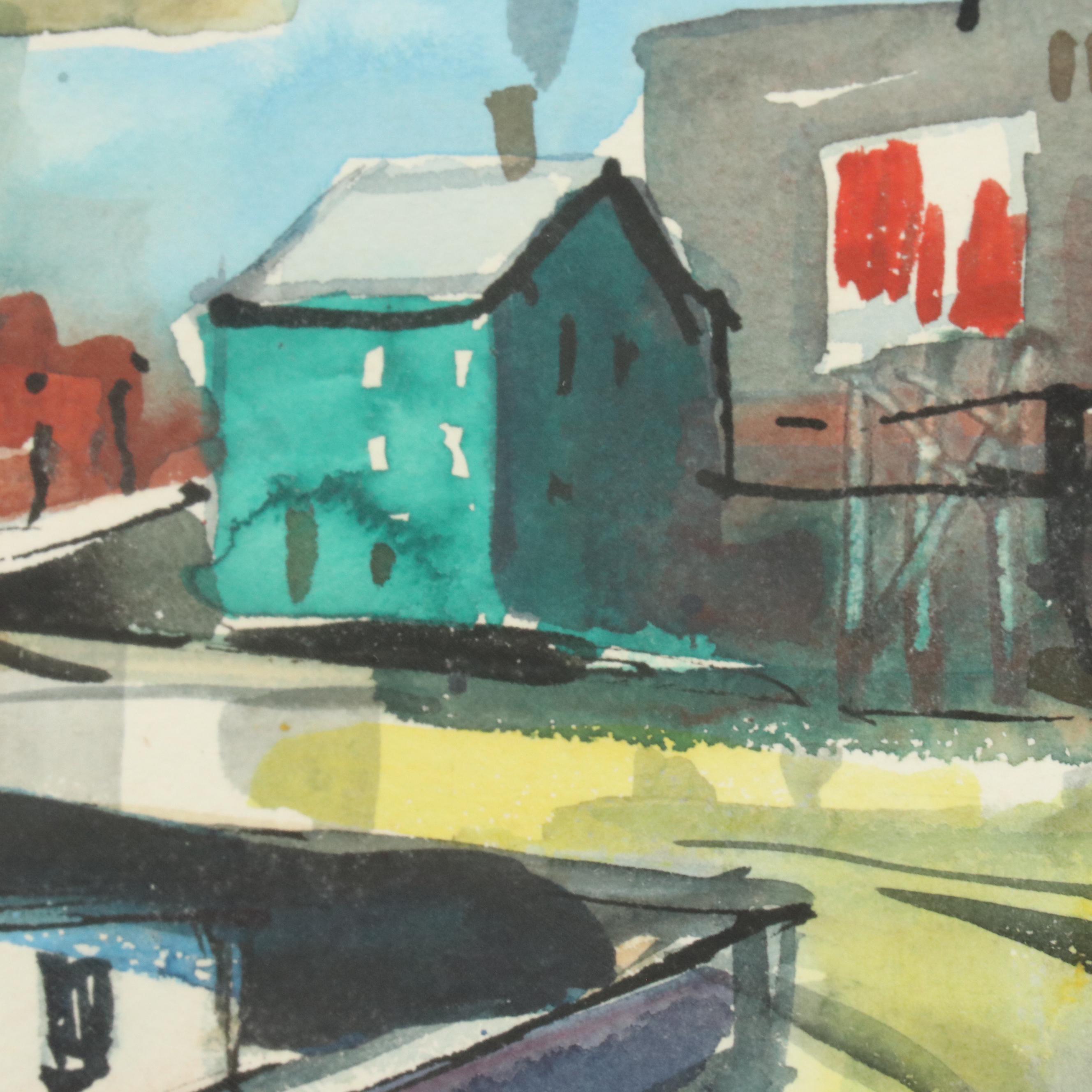 Sanford M. Brooks Watercolor Painting of Downtown Cincinnati, 1969