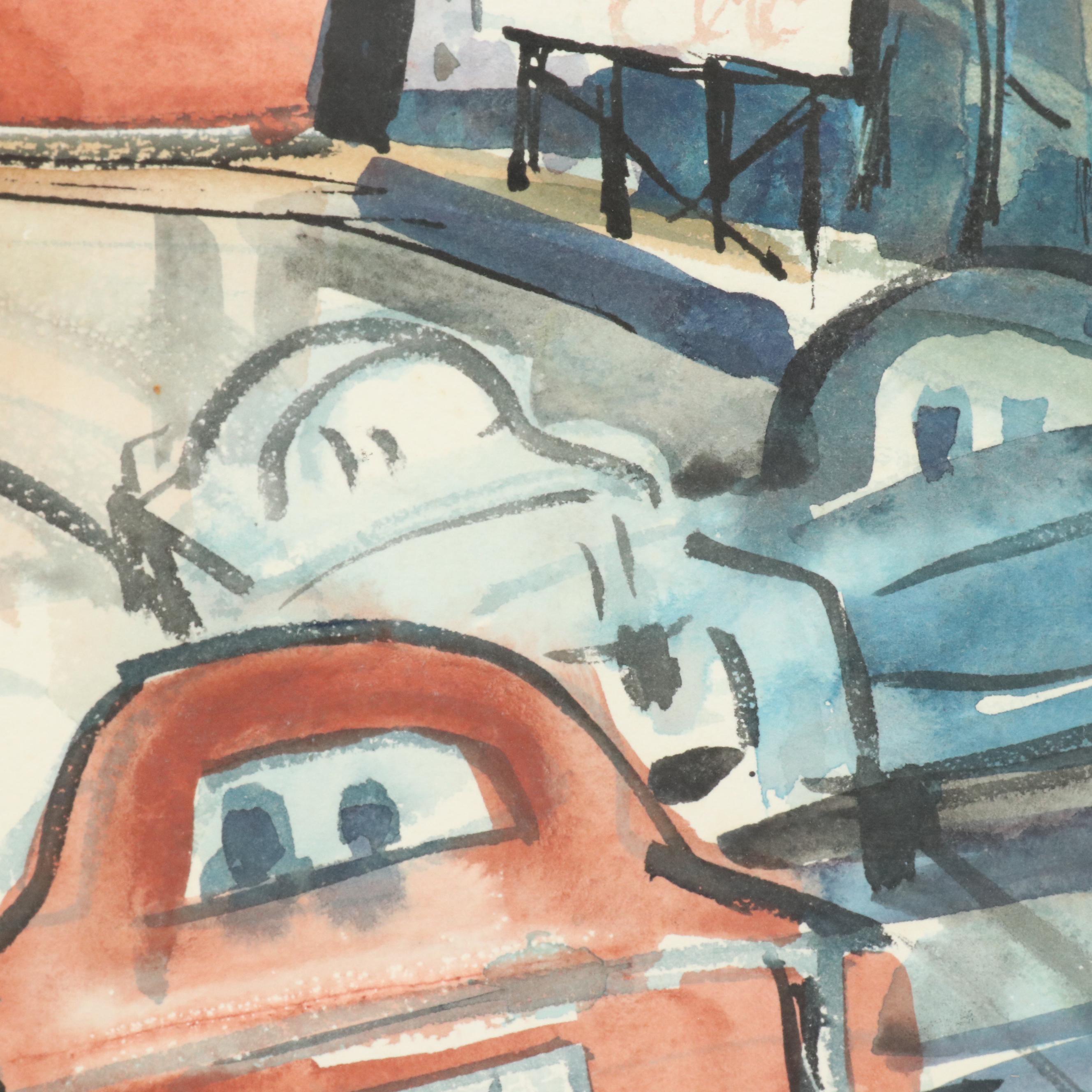 Sanford M. Brooks Watercolor Painting of Downtown Cincinnati, 1969