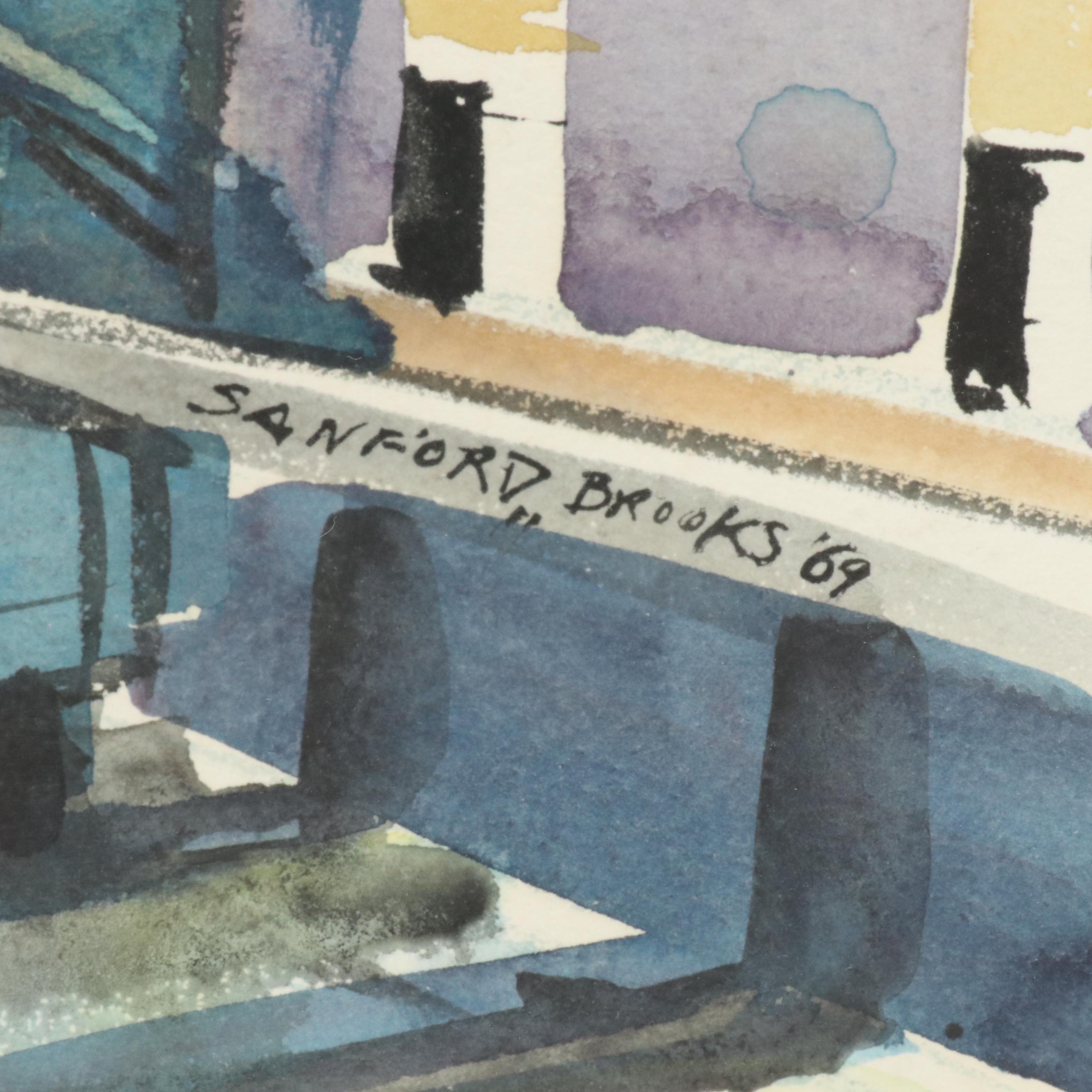 Sanford M. Brooks Watercolor Painting of Downtown Cincinnati, 1969