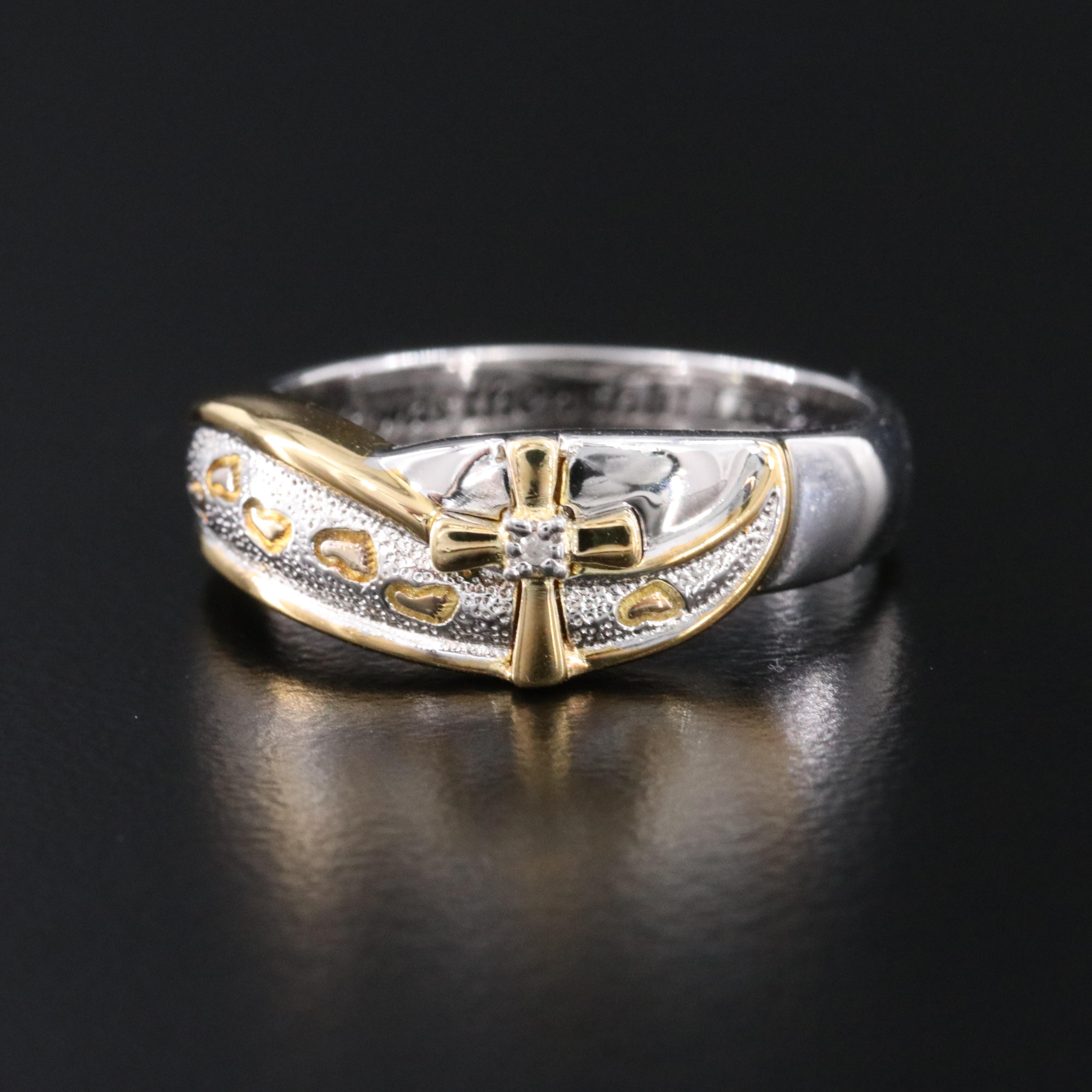 Sterling Diamond Cross and Foot Print Religious Band Ring
