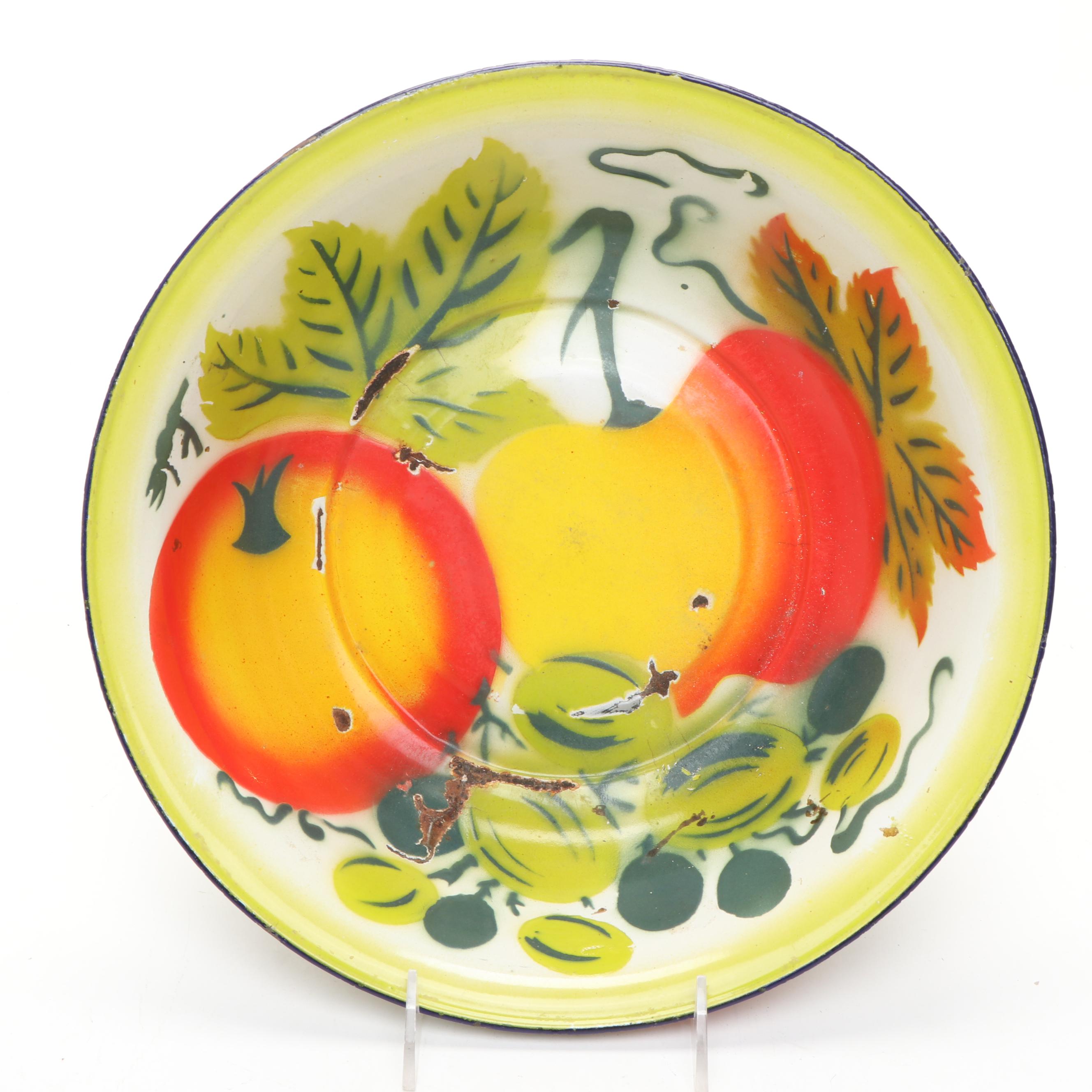 Enamel Metal Bowl, Lidded Bowl, Teapot, and More Kitchenware, Mid-20th Century