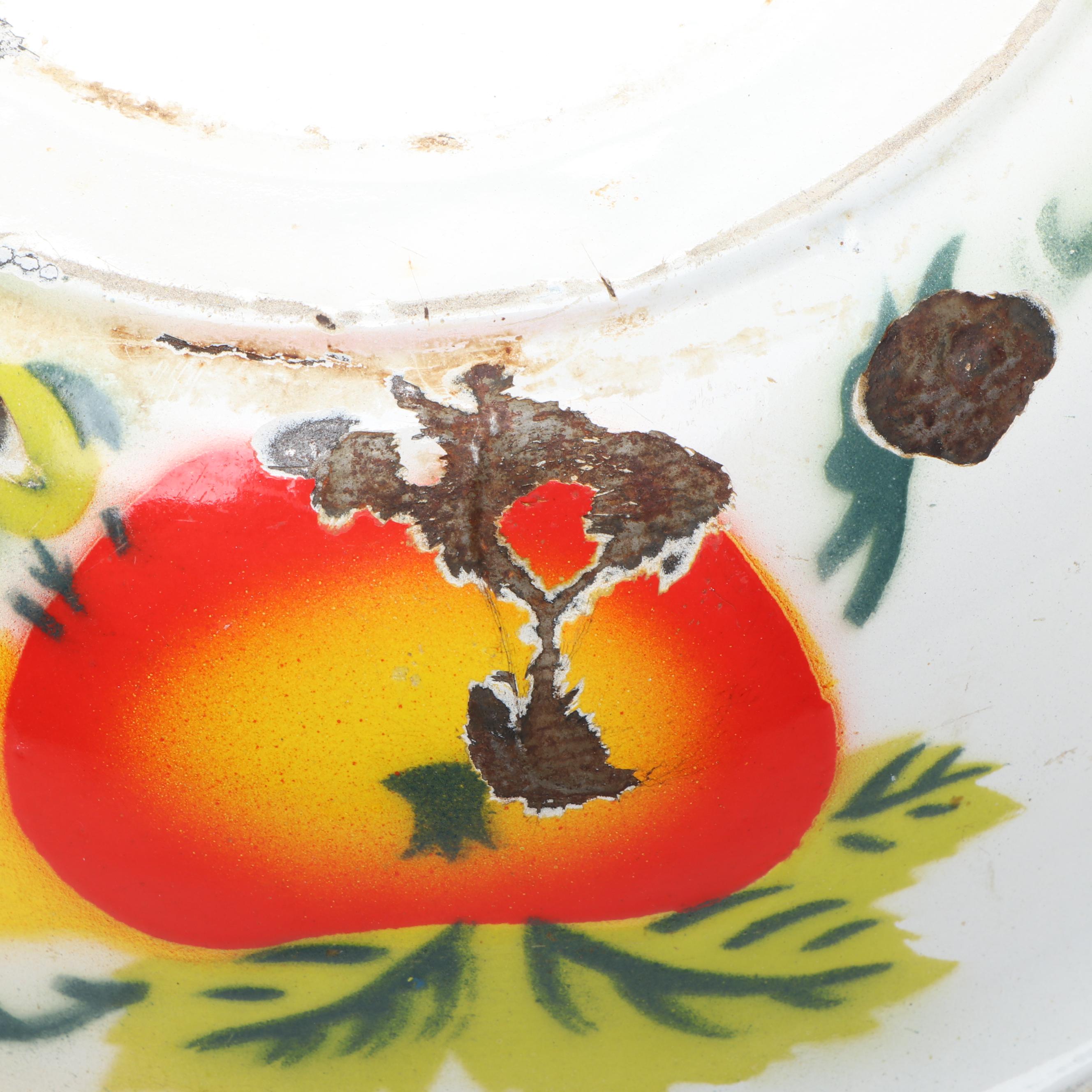 Enamel Metal Bowl, Lidded Bowl, Teapot, and More Kitchenware, Mid-20th Century