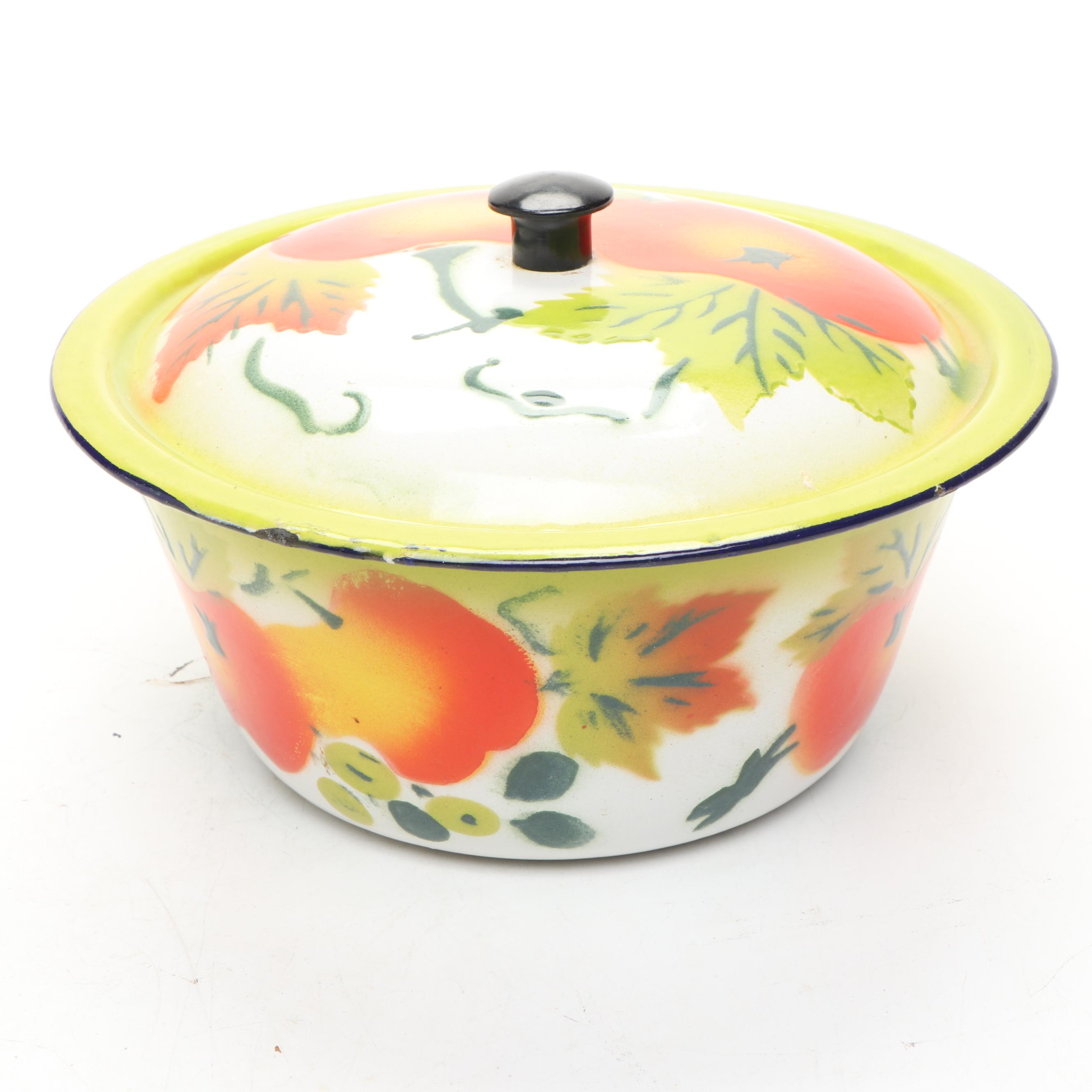 Enamel Metal Bowl, Lidded Bowl, Teapot, and More Kitchenware, Mid-20th Century
