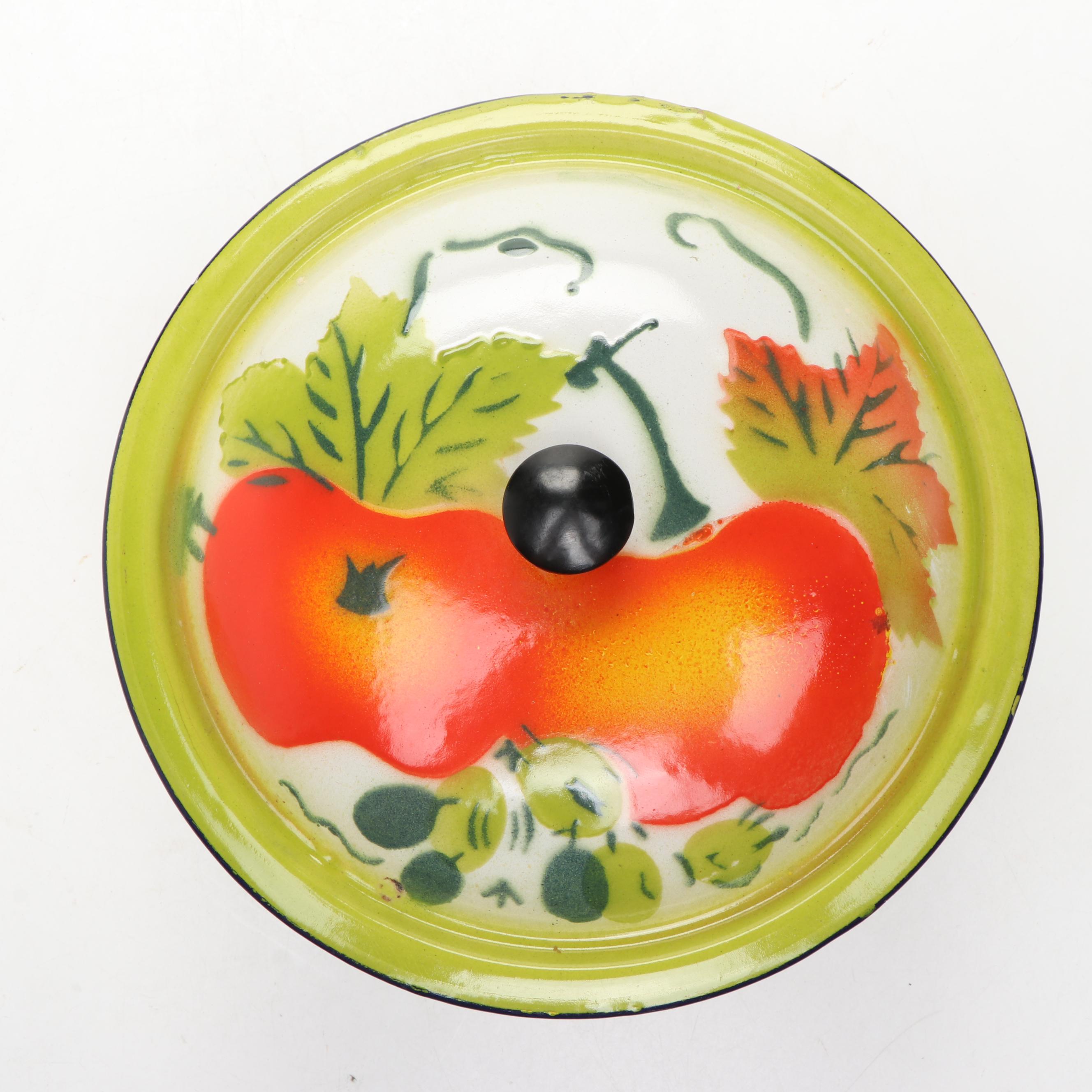 Enamel Metal Bowl, Lidded Bowl, Teapot, and More Kitchenware, Mid-20th Century