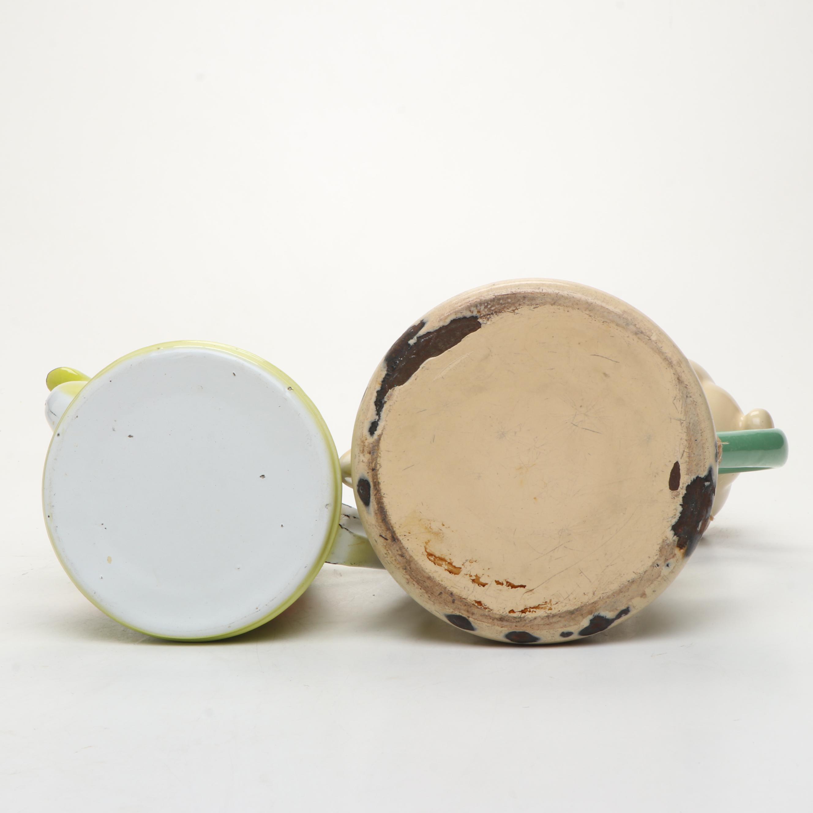 Enamel Metal Bowl, Lidded Bowl, Teapot, and More Kitchenware, Mid-20th Century