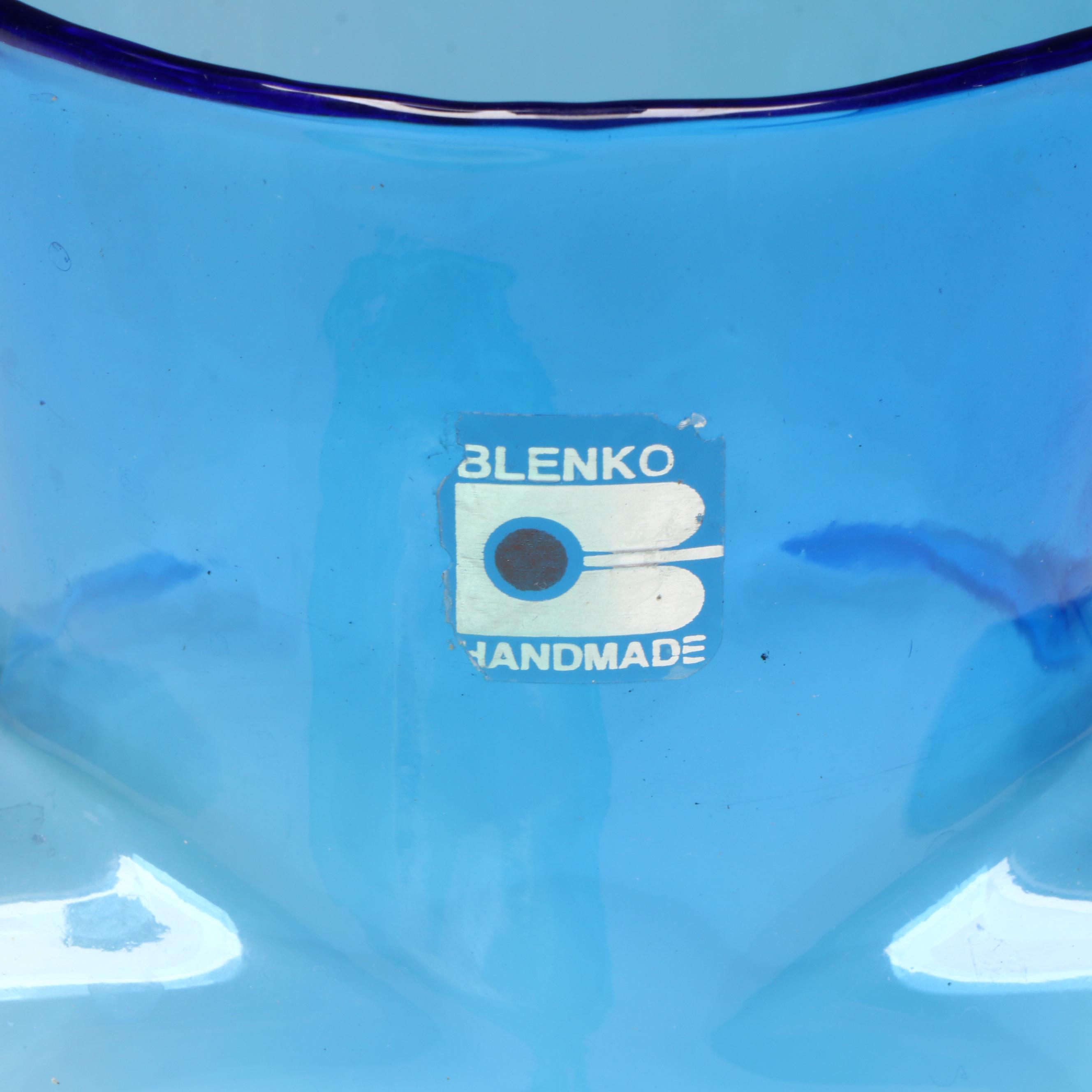 Blenko Blue Water Bottle with Other Hand Blown Art Glass Bowl