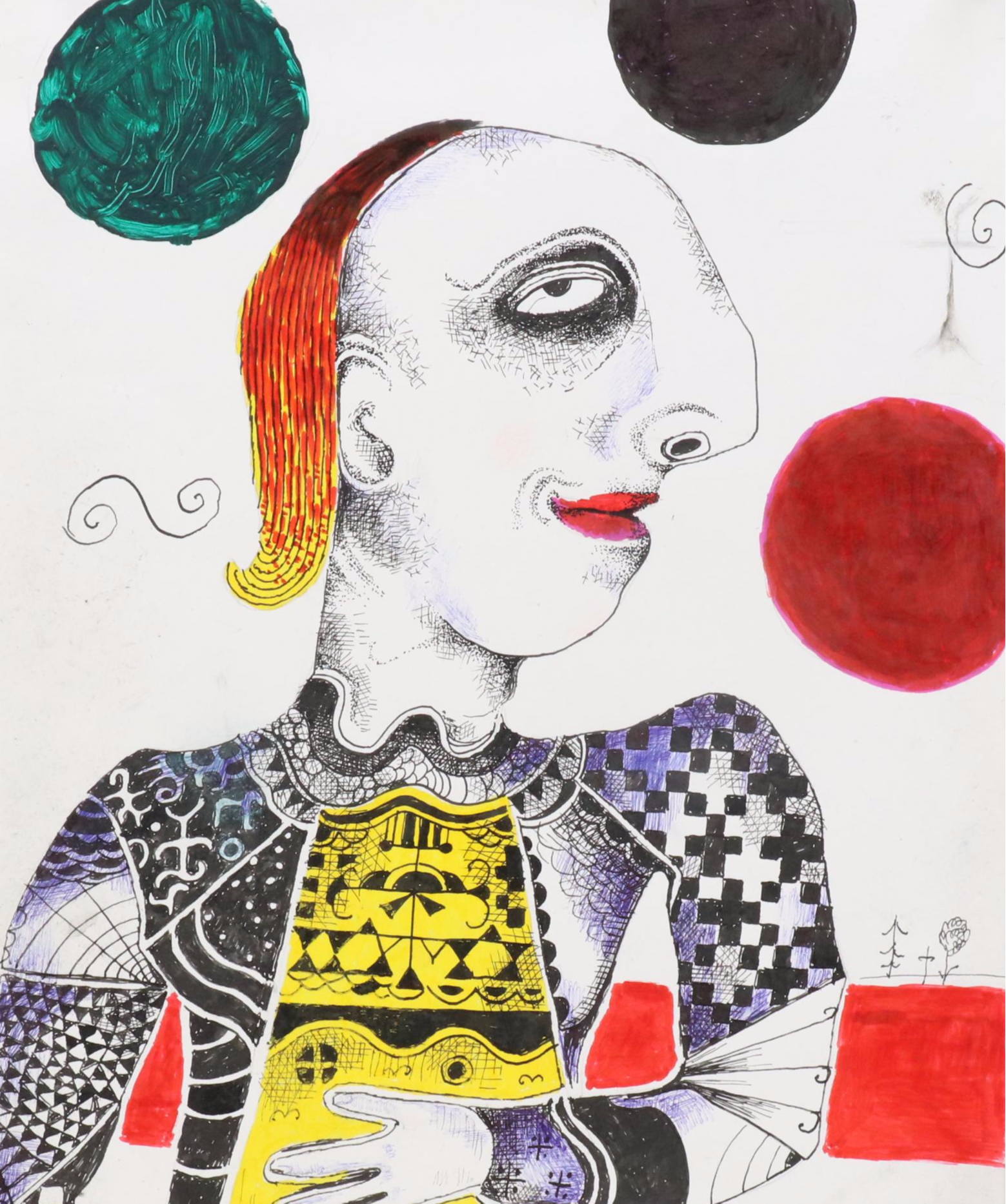 Nikolay "Kuk" Manuylov Figural Surrealist Mixed Media Drawing, 2013