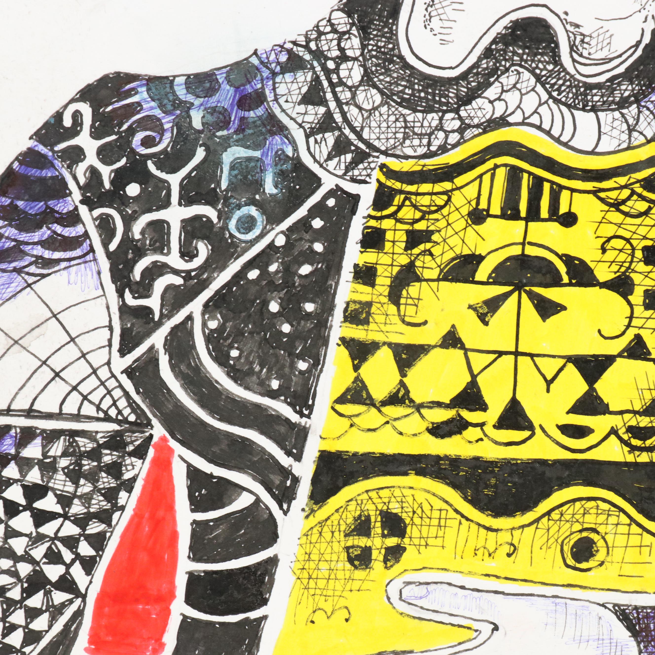 Nikolay "Kuk" Manuylov Figural Surrealist Mixed Media Drawing, 2013