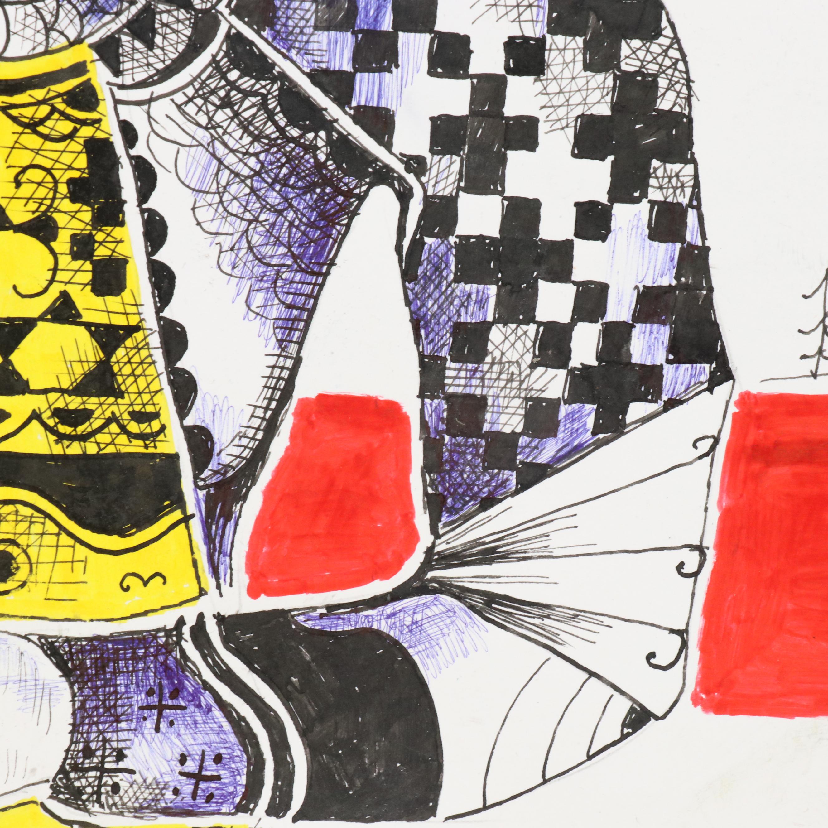 Nikolay "Kuk" Manuylov Figural Surrealist Mixed Media Drawing, 2013