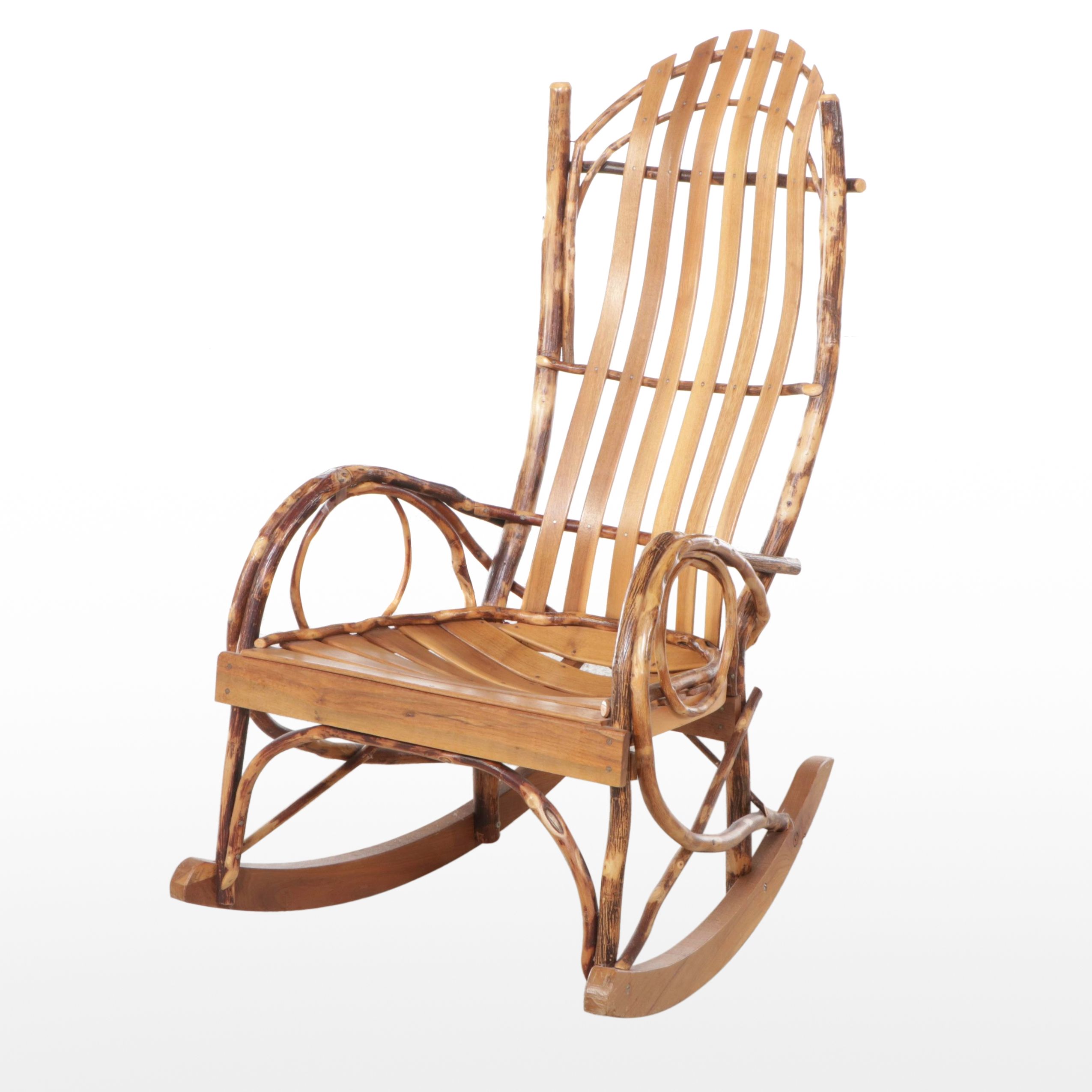 Adirondack Style Hickory and Ash Bent Wood Rocking Chair