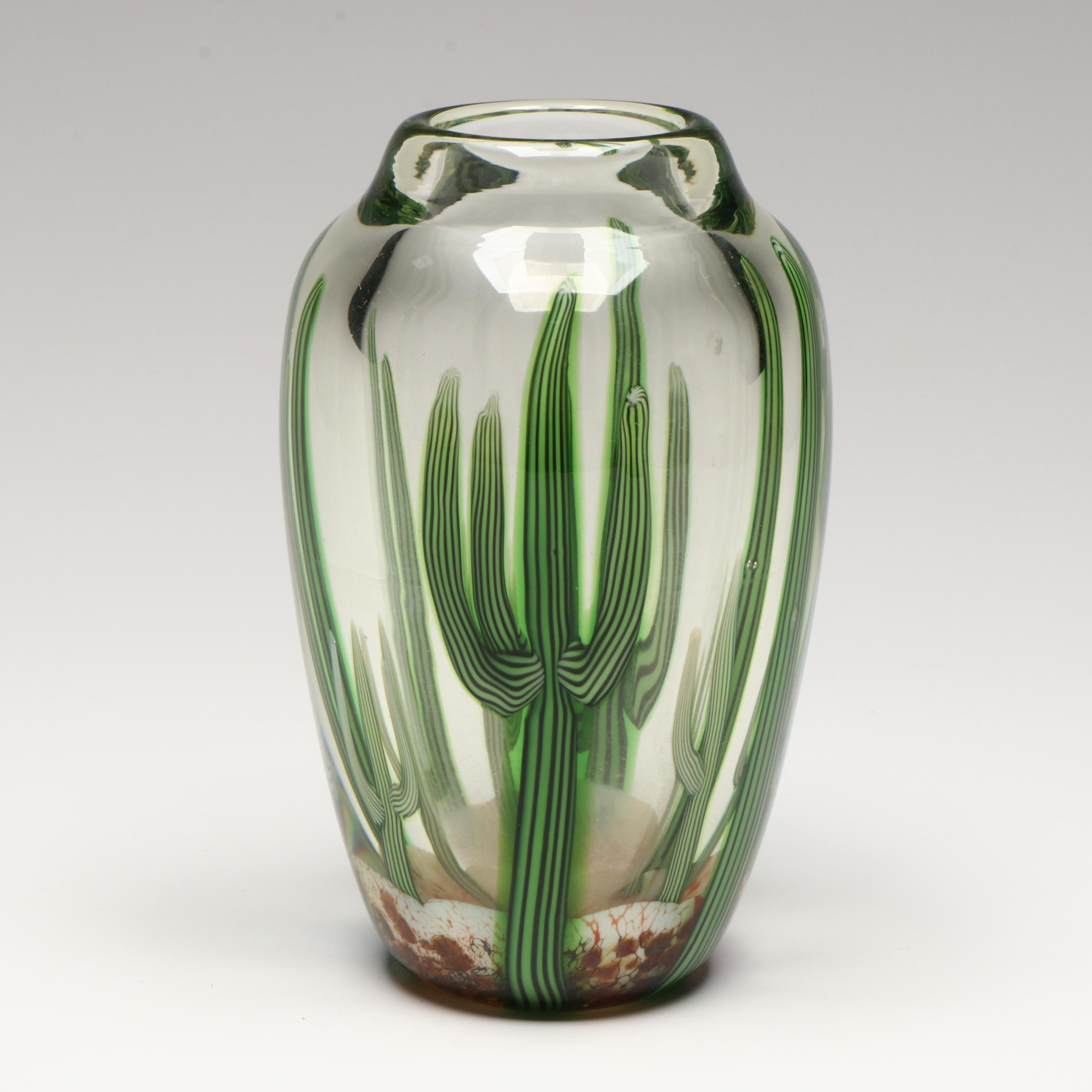 Orient & Flume Beyers Hudin Art Glass Cactus Vase, 1985