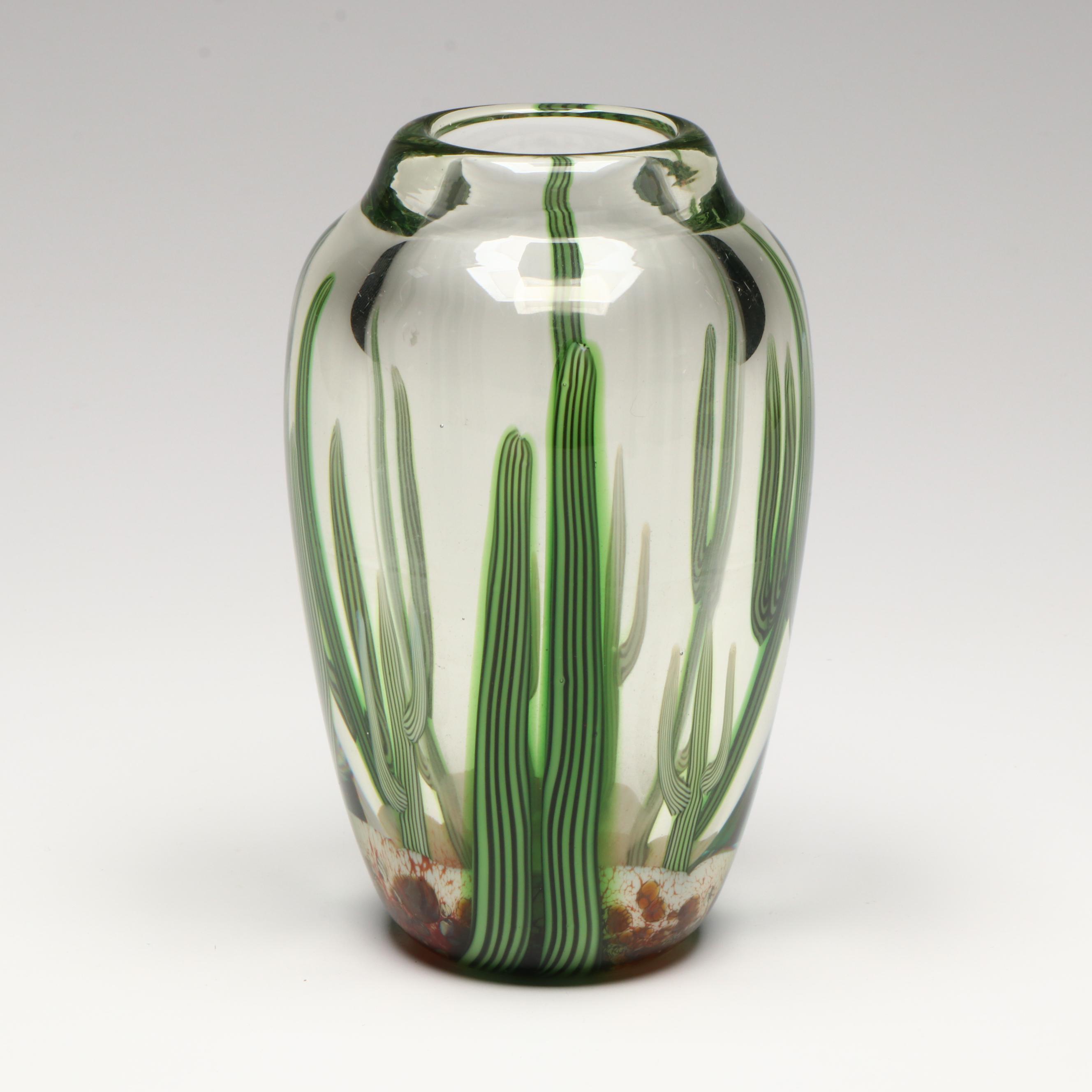 Orient & Flume Beyers Hudin Art Glass Cactus Vase, 1985