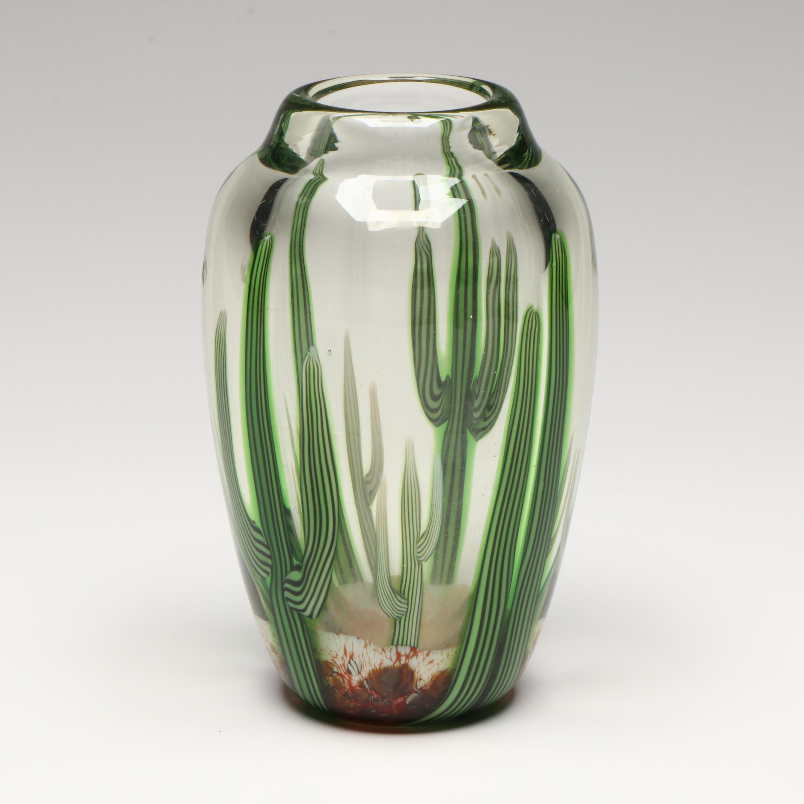 Orient & Flume Beyers Hudin Art Glass Cactus Vase, 1985