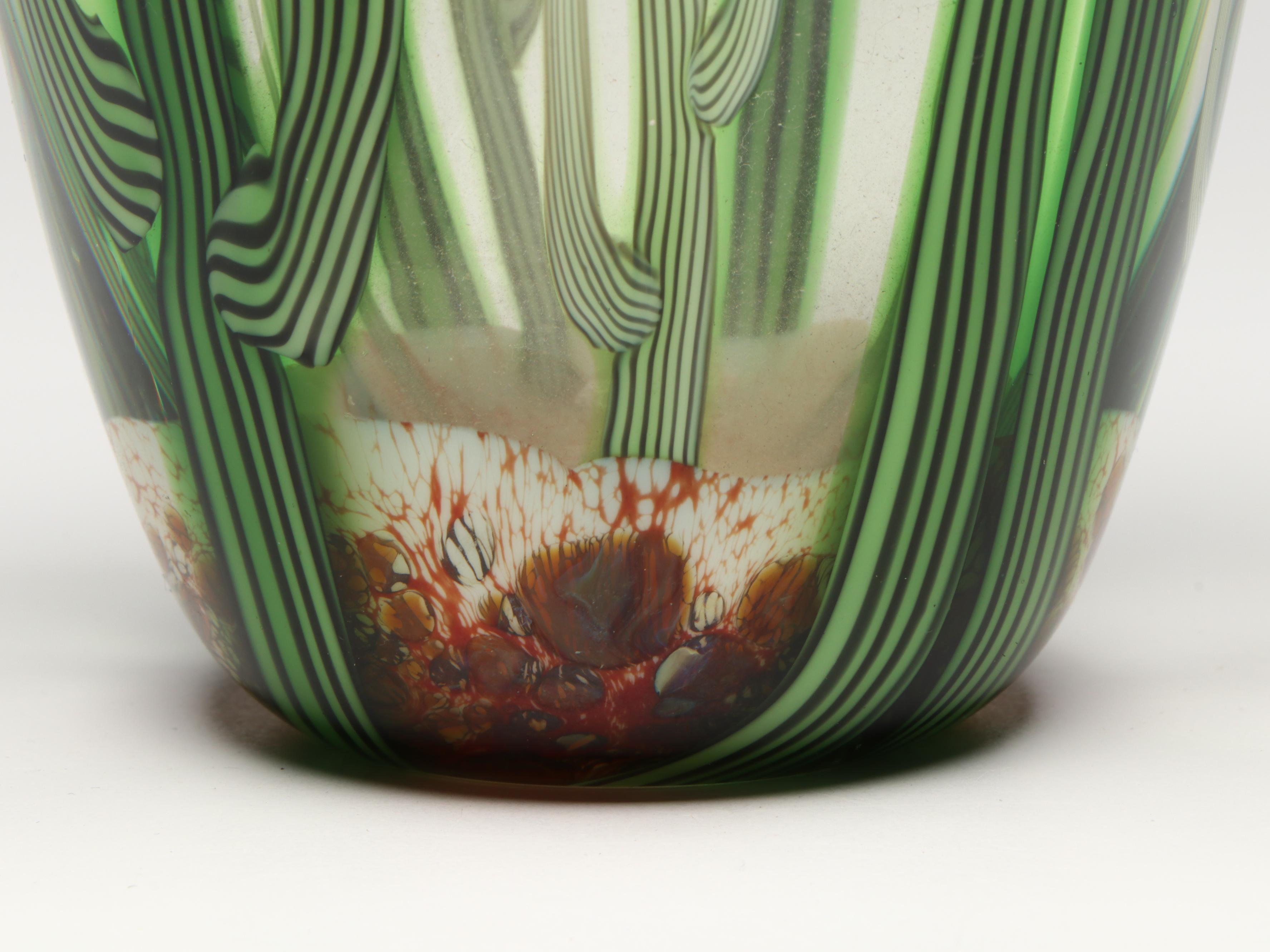 Orient & Flume Beyers Hudin Art Glass Cactus Vase, 1985