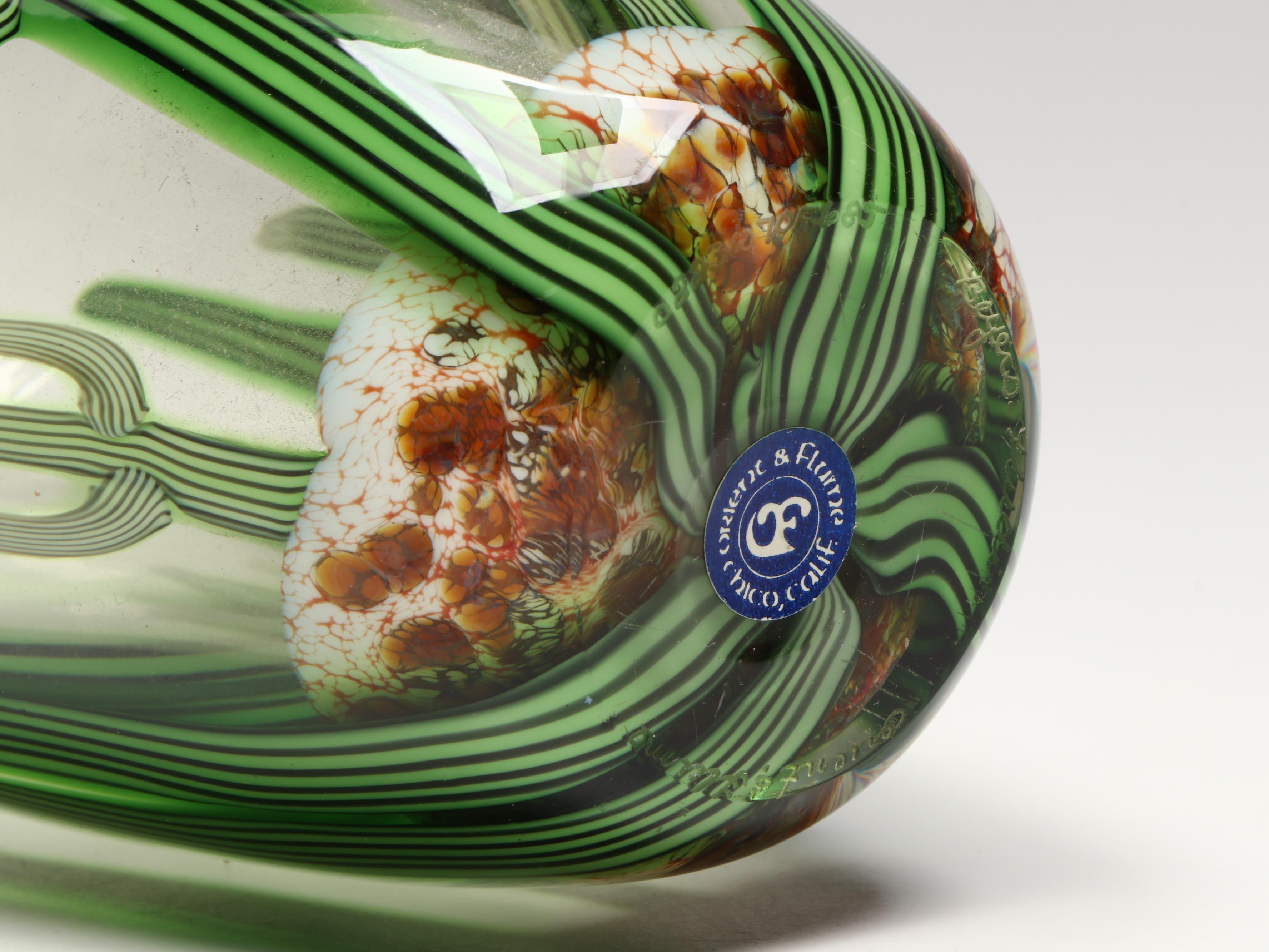 Orient & Flume Beyers Hudin Art Glass Cactus Vase, 1985