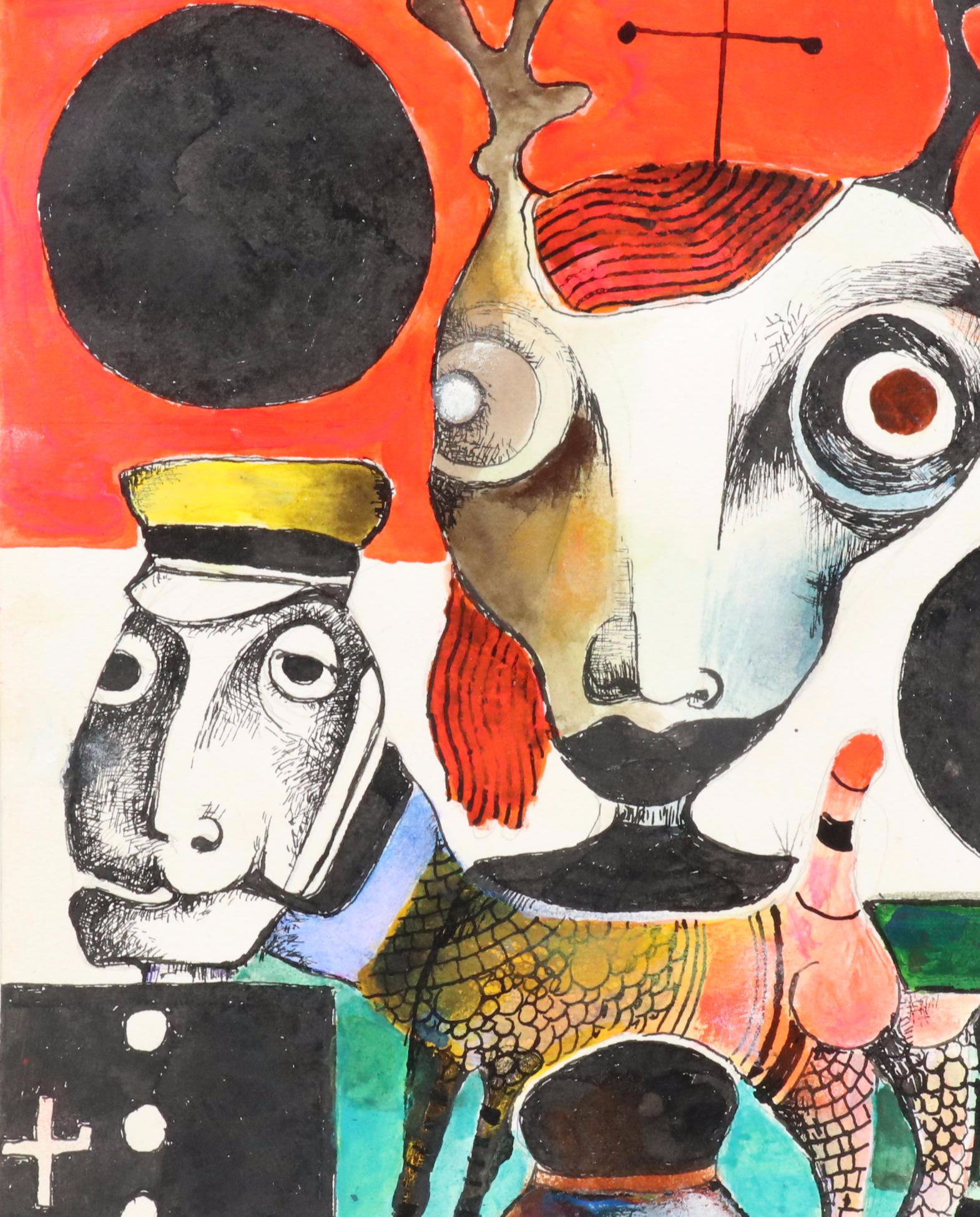 Nikolay "Kuk" Manuylov Figural Surrealist Mixed Media Painting, 2021