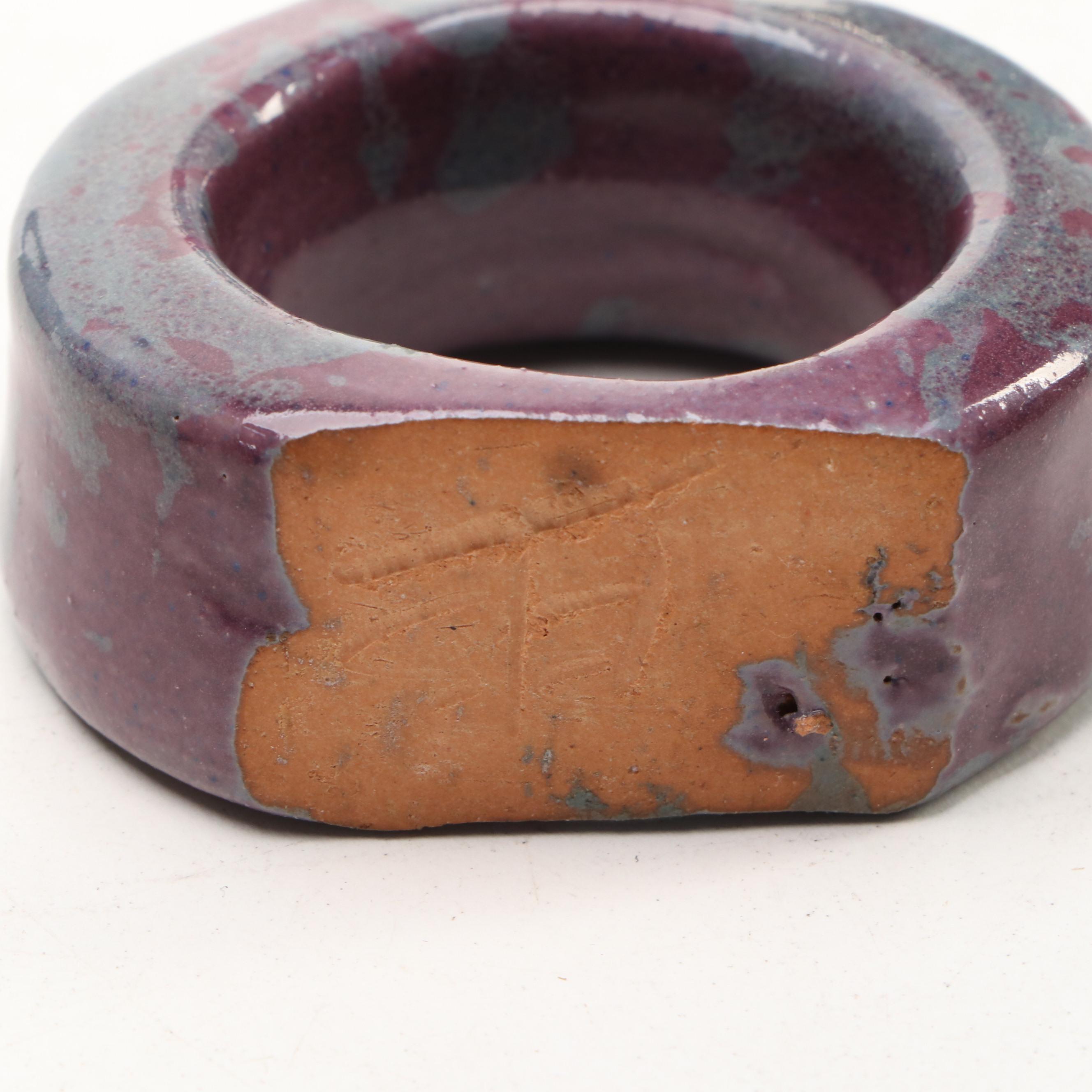 Bybee Pottery Blue Glazed Cat Figurine with Mugs and Napkin Rings