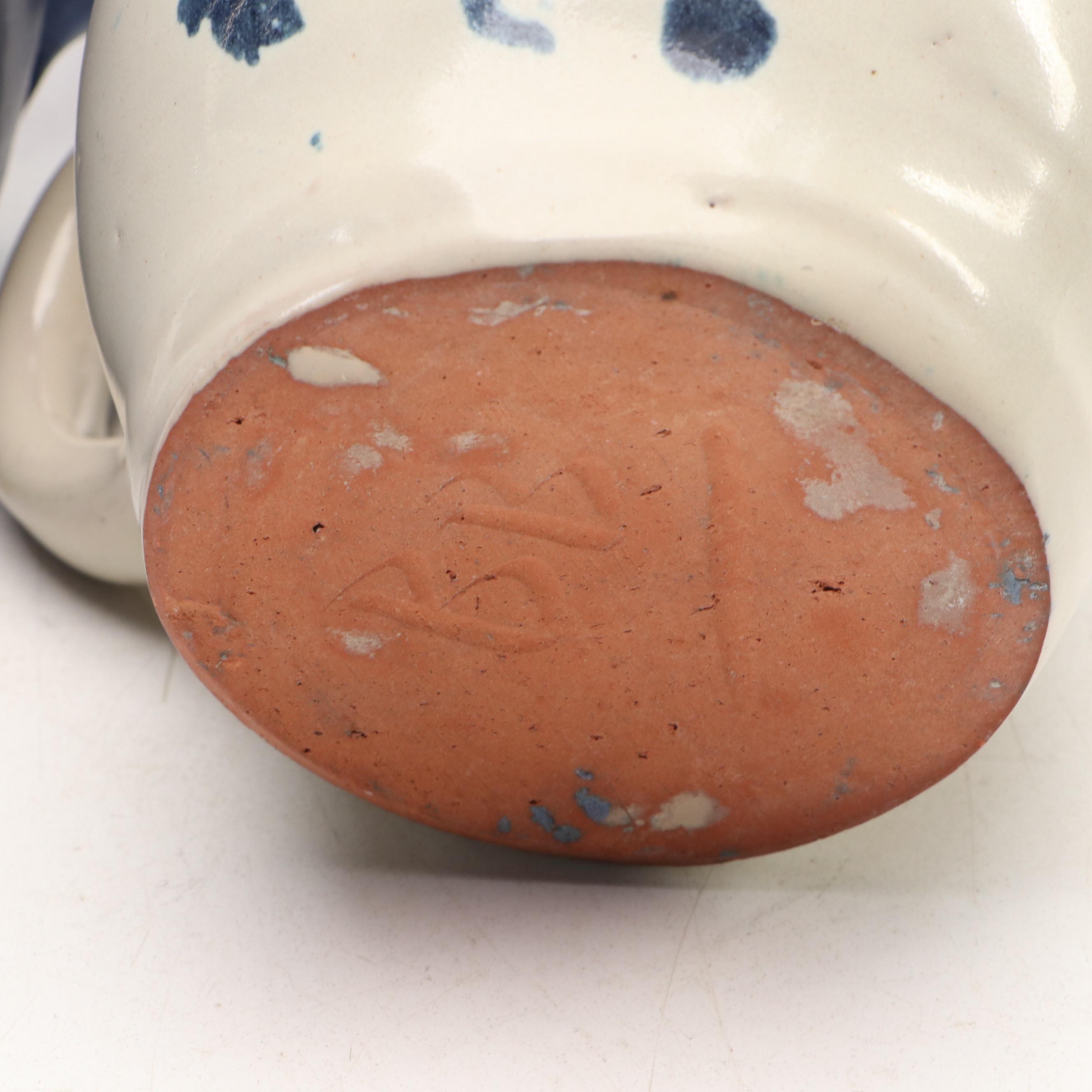 Bybee Pottery Blue Glazed Cat Figurine with Mugs and Napkin Rings