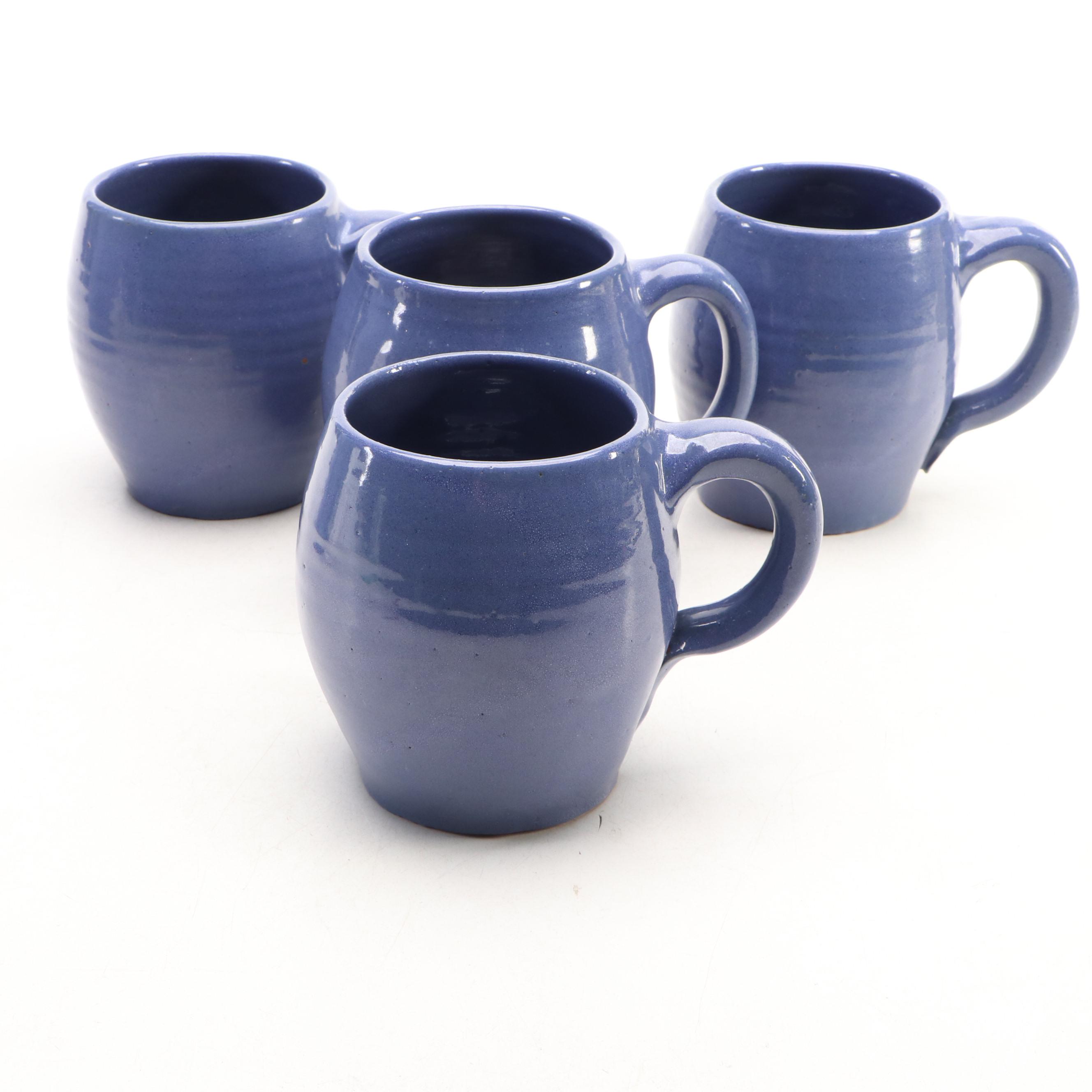 Bybee Pottery Blue Glazed Cat Figurine with Mugs and Napkin Rings