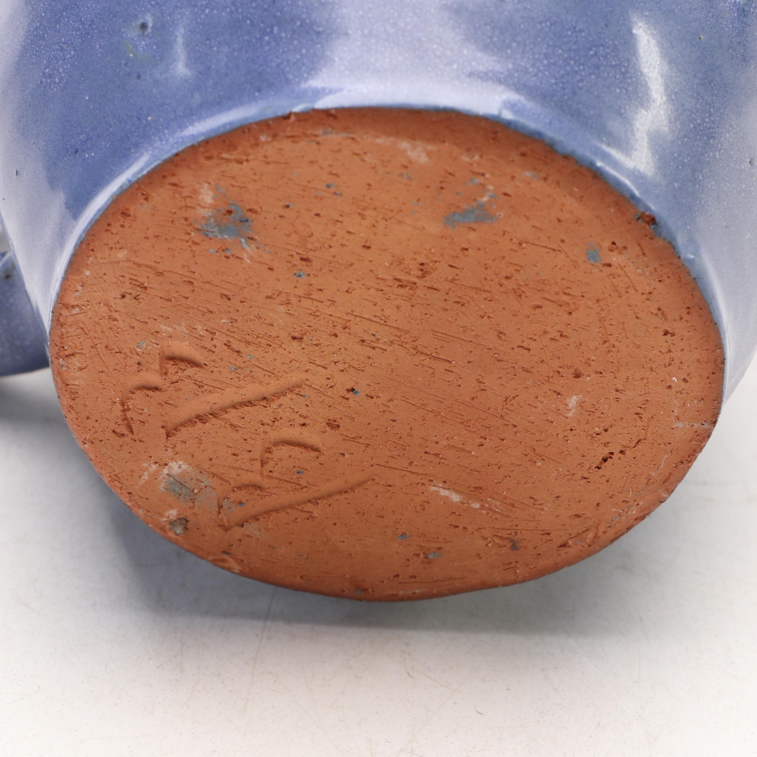 Bybee Pottery Blue Glazed Cat Figurine with Mugs and Napkin Rings