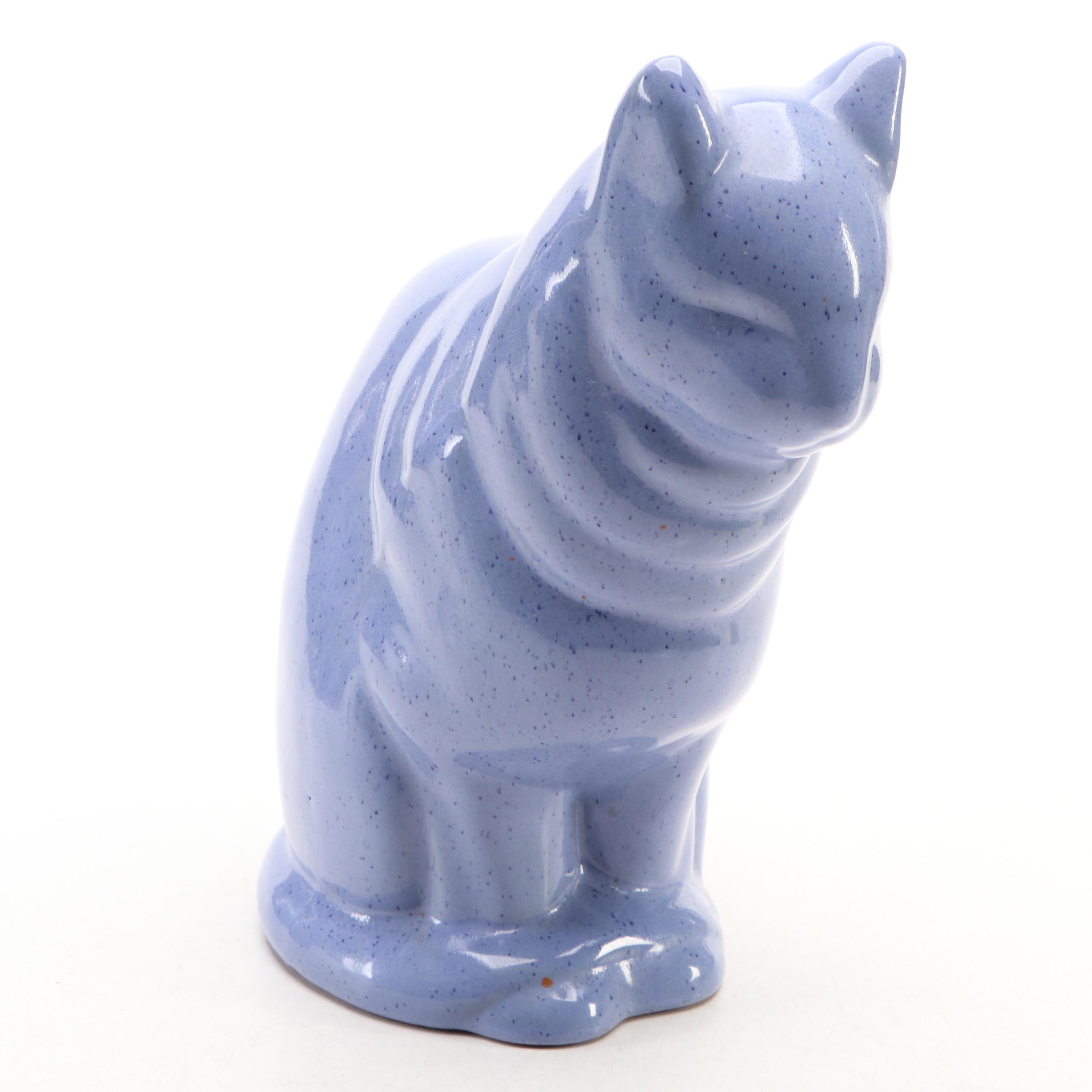 Bybee Pottery Blue Glazed Cat Figurine with Mugs and Napkin Rings