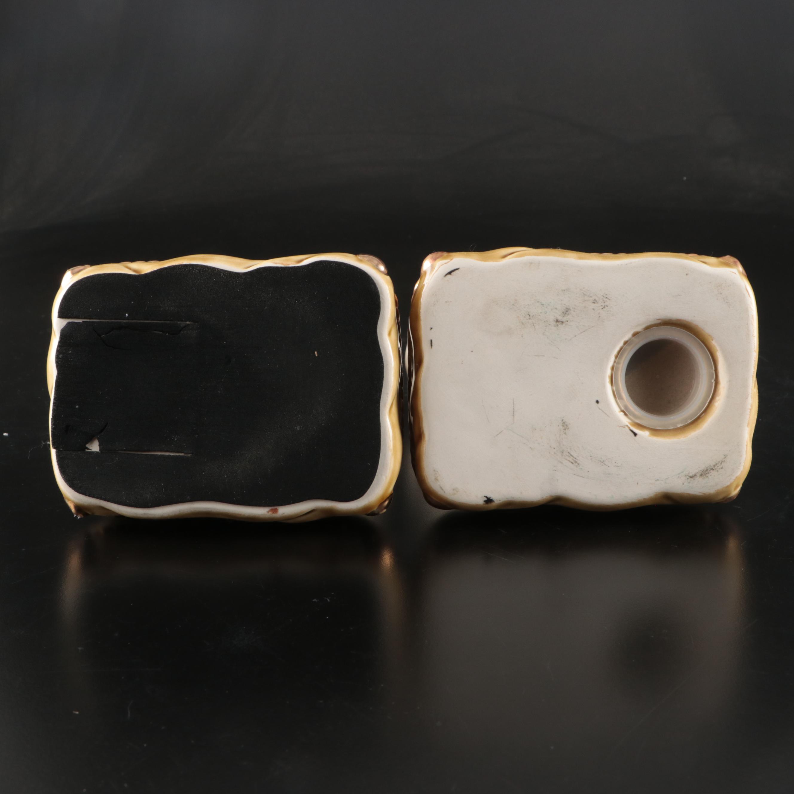 Pair of Staffordshire Ceramic Cat Sitting on Pillow Figurines