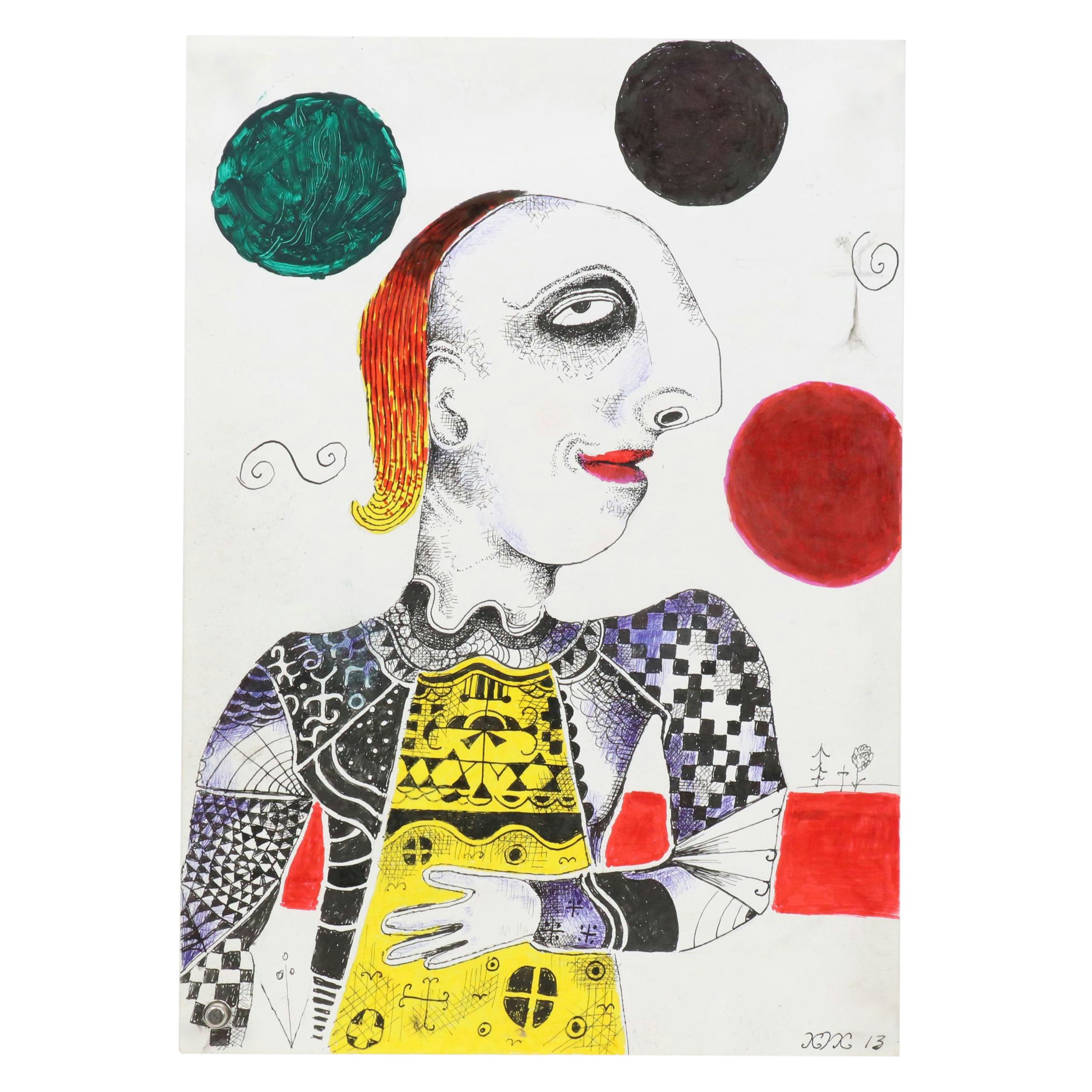 Nikolay "Kuk" Manuylov Figural Surrealist Mixed Media Drawing, 2013