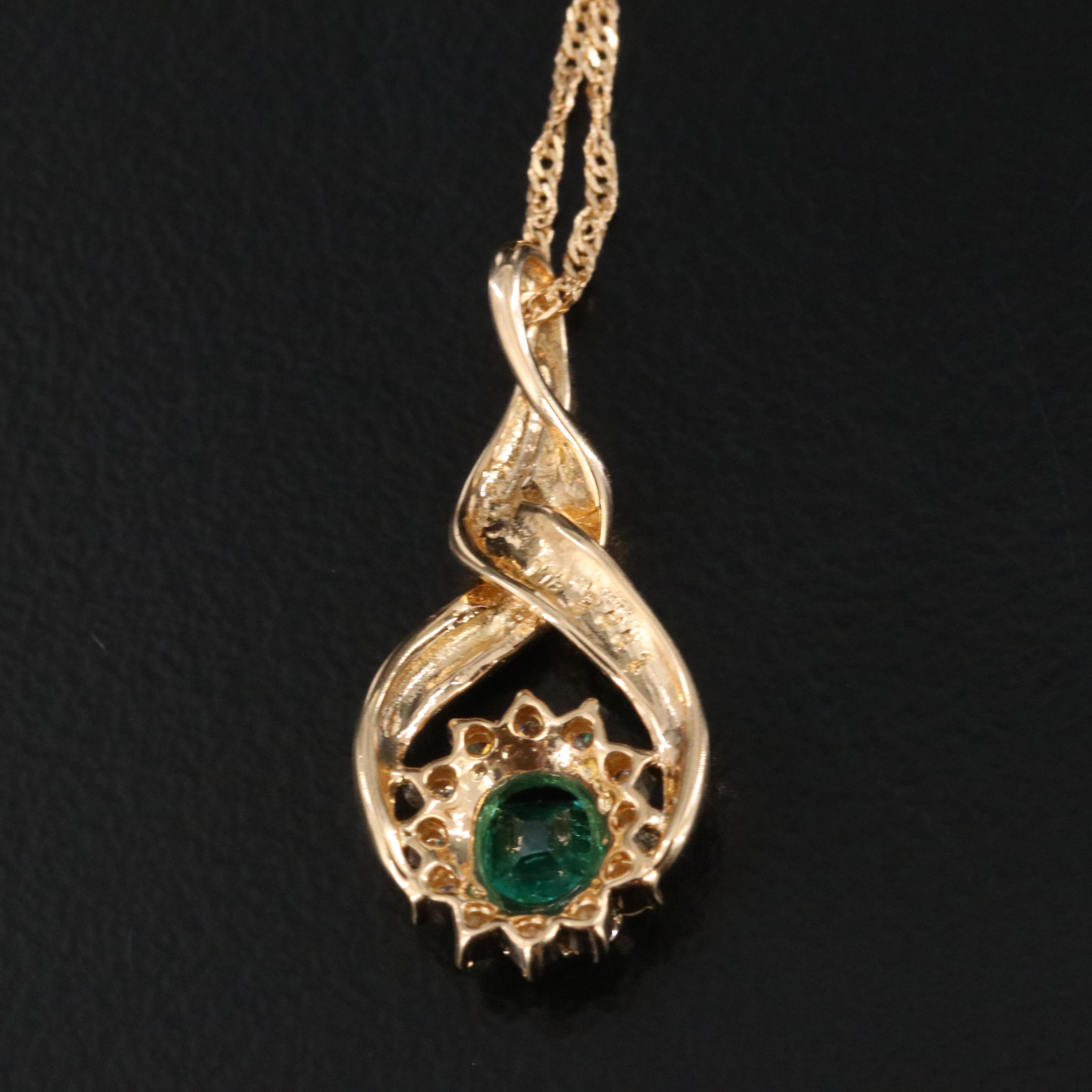 18K  Emerald and Diamond Twist Teardrop Pendant Necklace