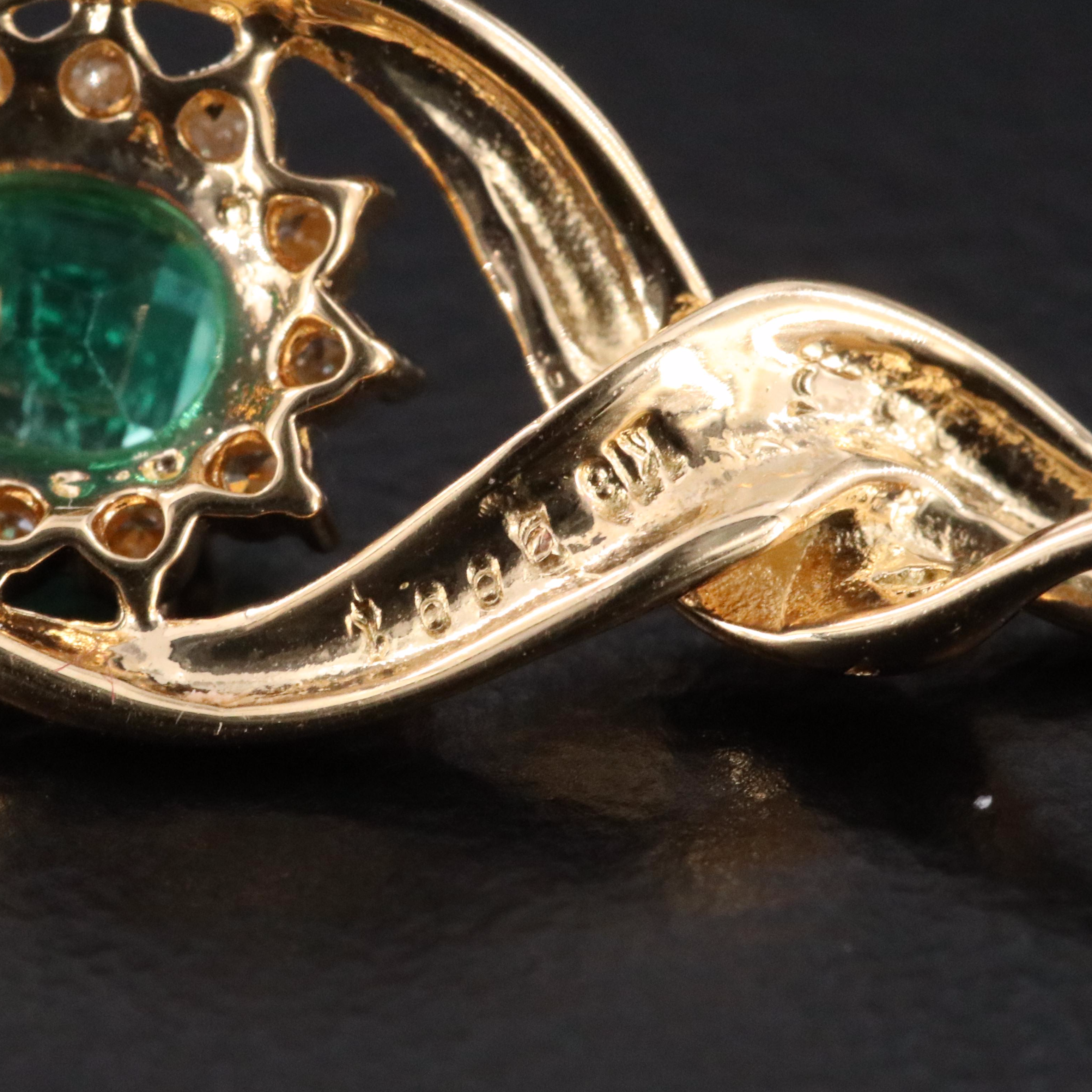 18K  Emerald and Diamond Twist Teardrop Pendant Necklace