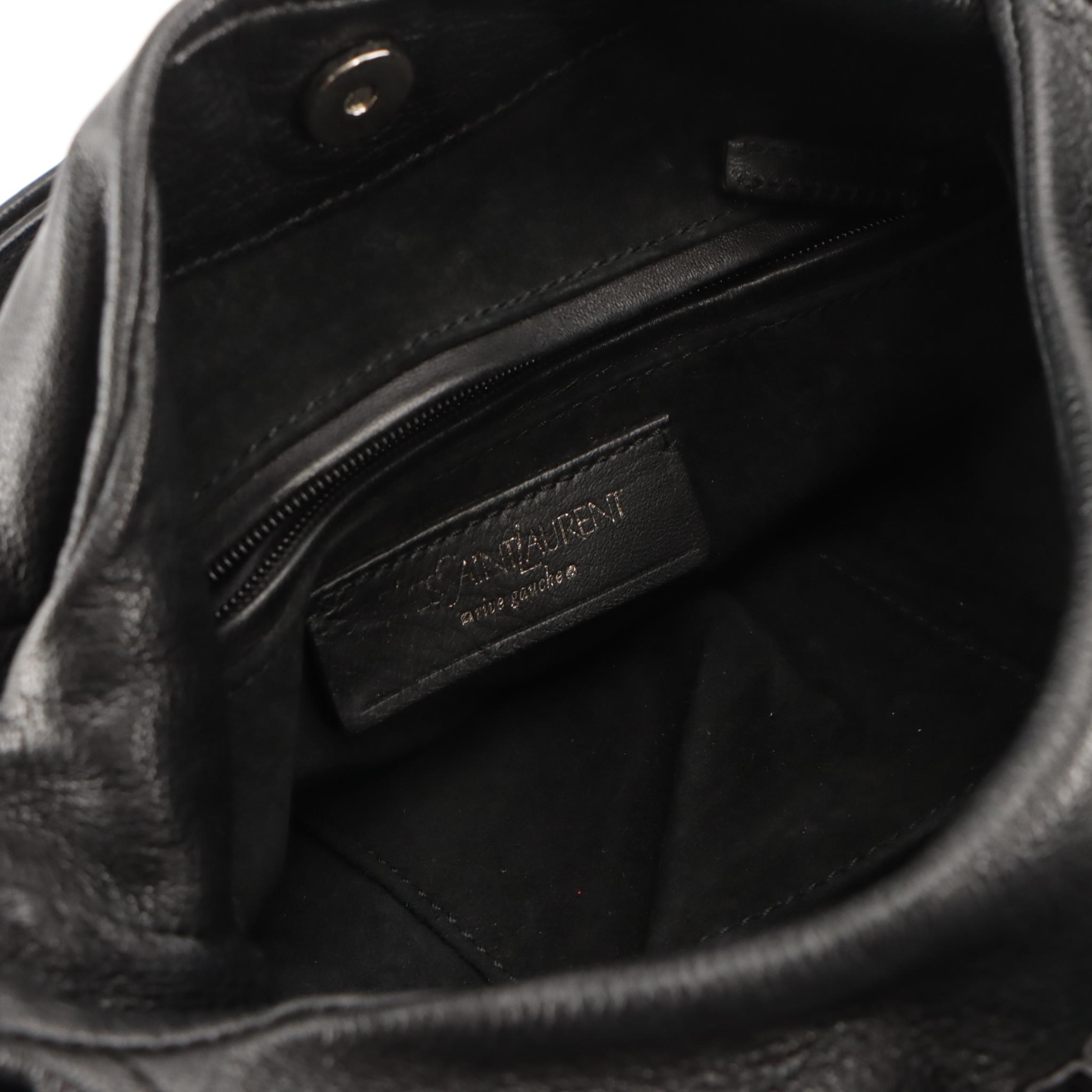 Yves Saint Laurent Nadja Rose Shoulder Bag in Shiny Black Leather