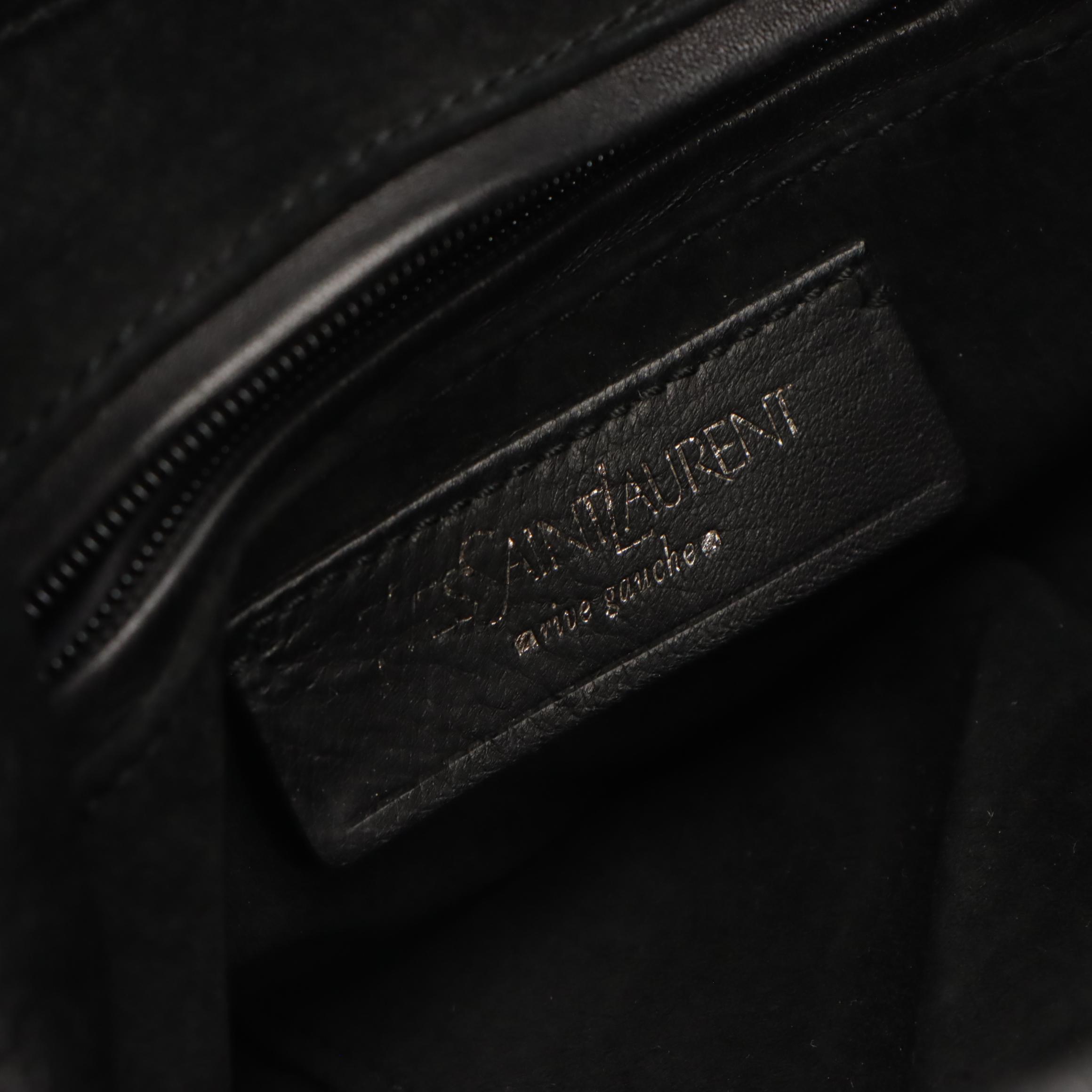 Yves Saint Laurent Nadja Rose Shoulder Bag in Shiny Black Leather