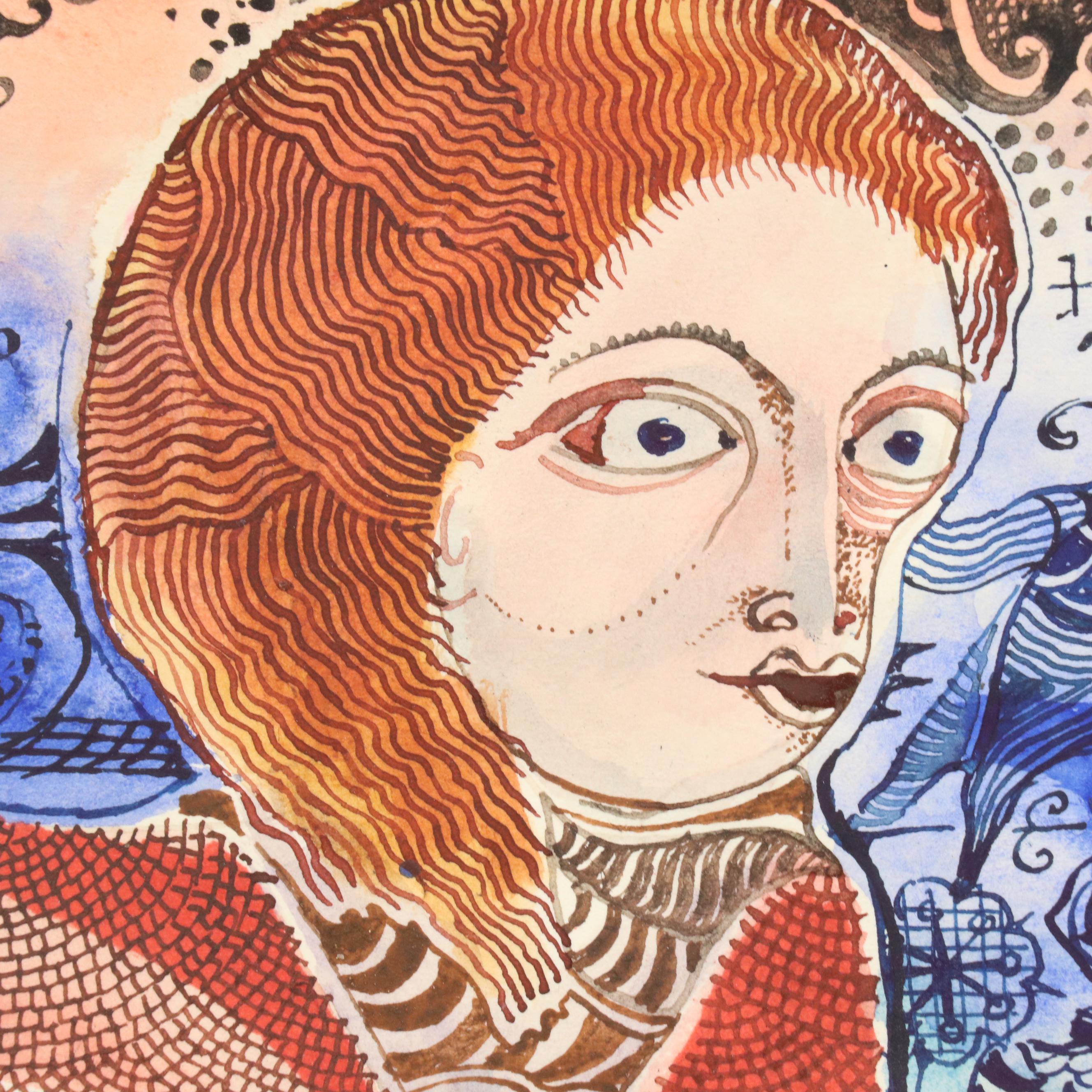 Nikolay "Kuk" Manuylov Figural Surrealist Mixed Media Painting, 1992