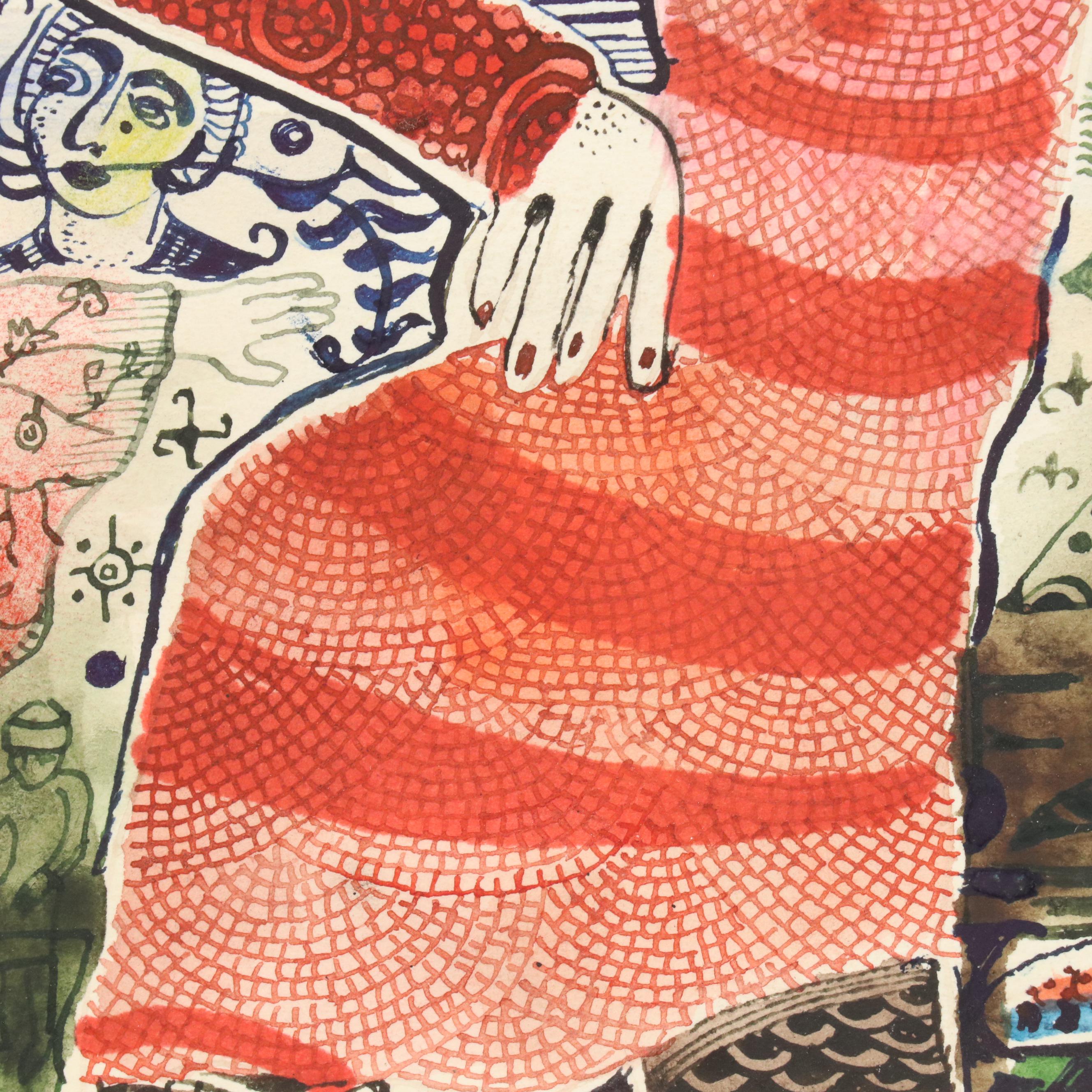 Nikolay "Kuk" Manuylov Figural Surrealist Mixed Media Painting, 1992