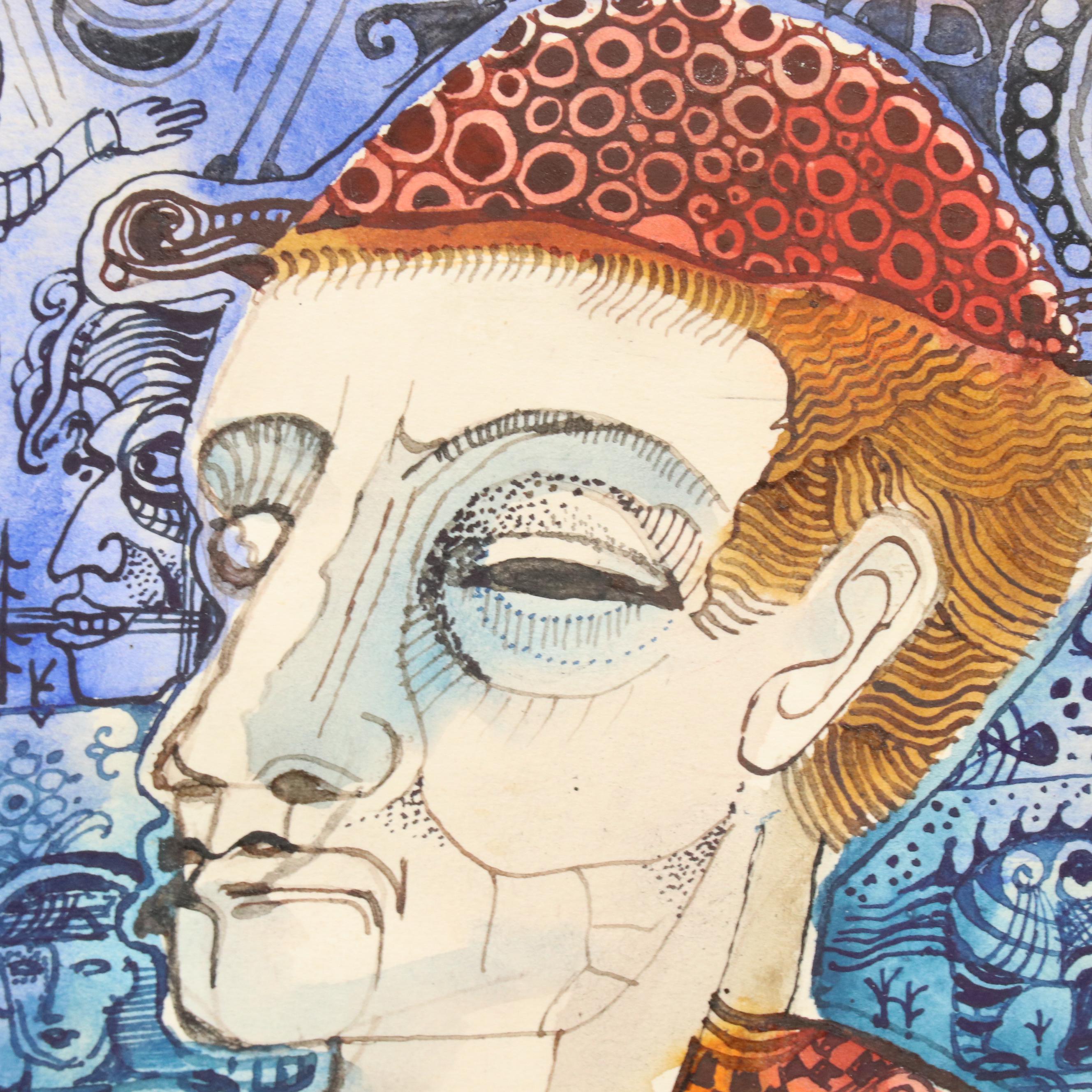 Nikolay "Kuk" Manuylov Figural Surrealist Mixed Media Painting, 1992