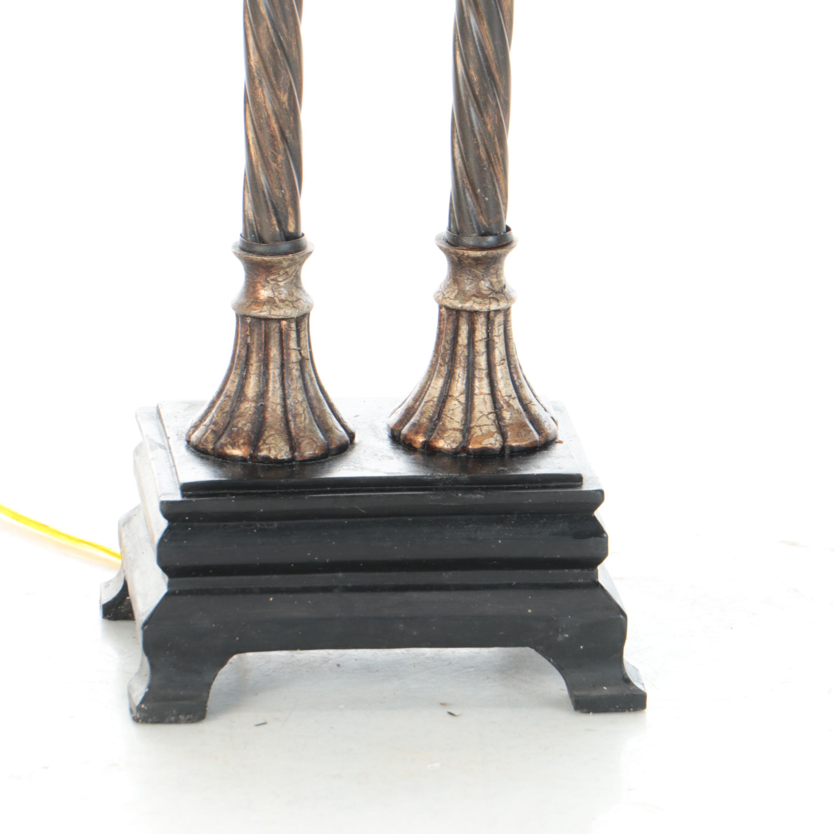 Neoclassical Style Craquelure Resin Table Lamp with Black Silk Shade