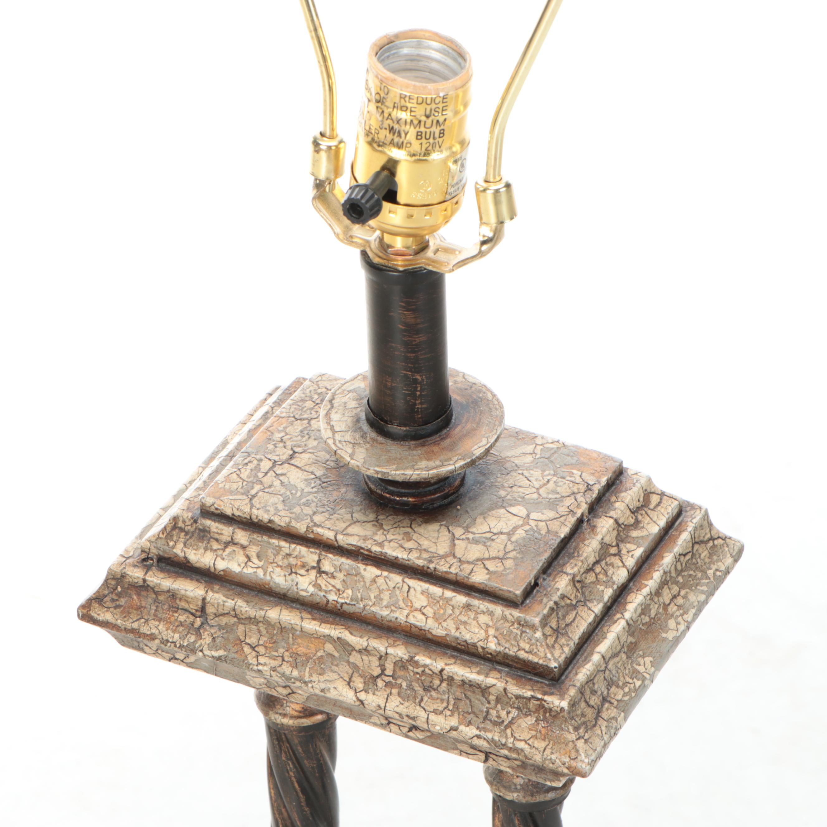 Neoclassical Style Craquelure Resin Table Lamp with Black Silk Shade