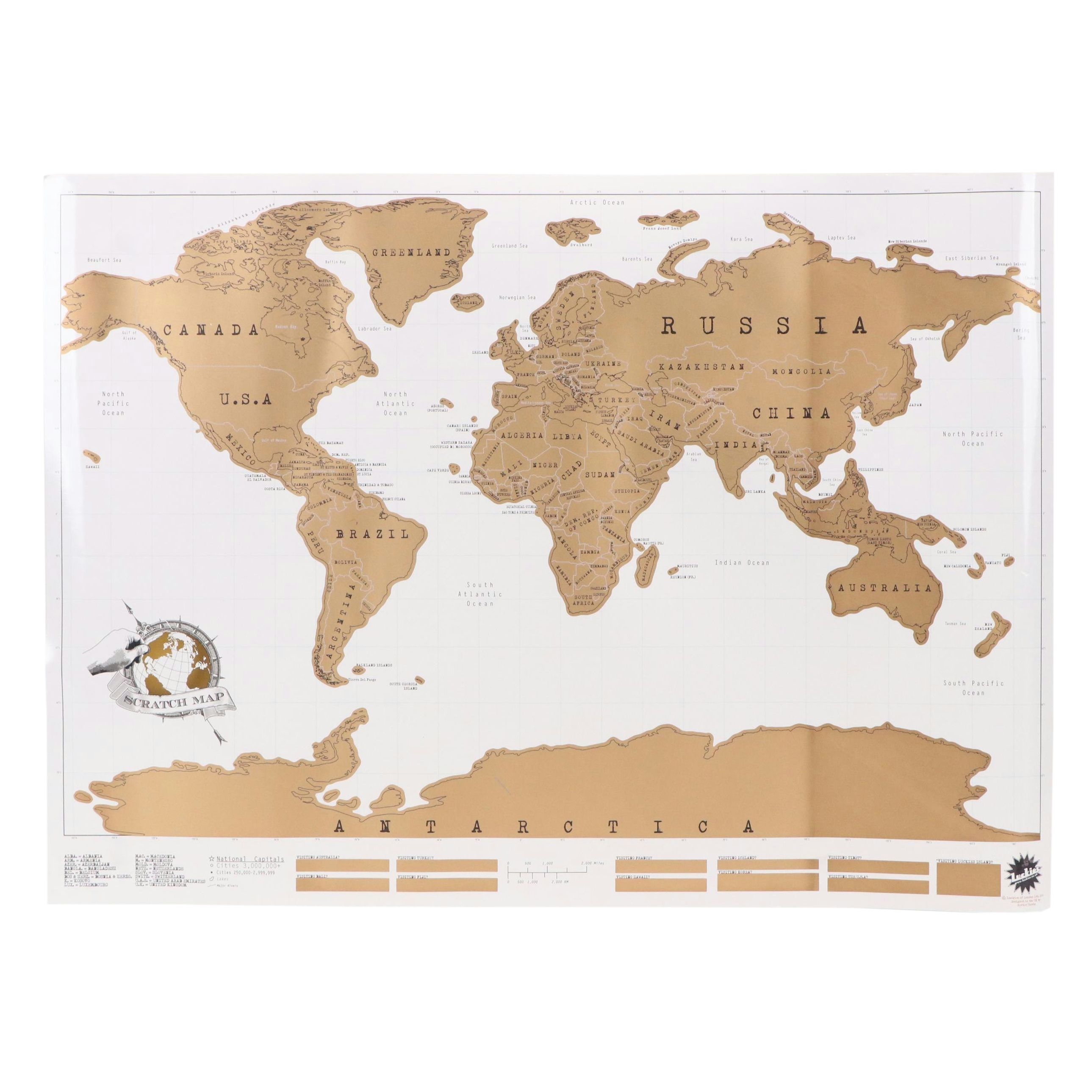 Luckies World Scratch Map Designed by Xavier Unwin, 21st Century