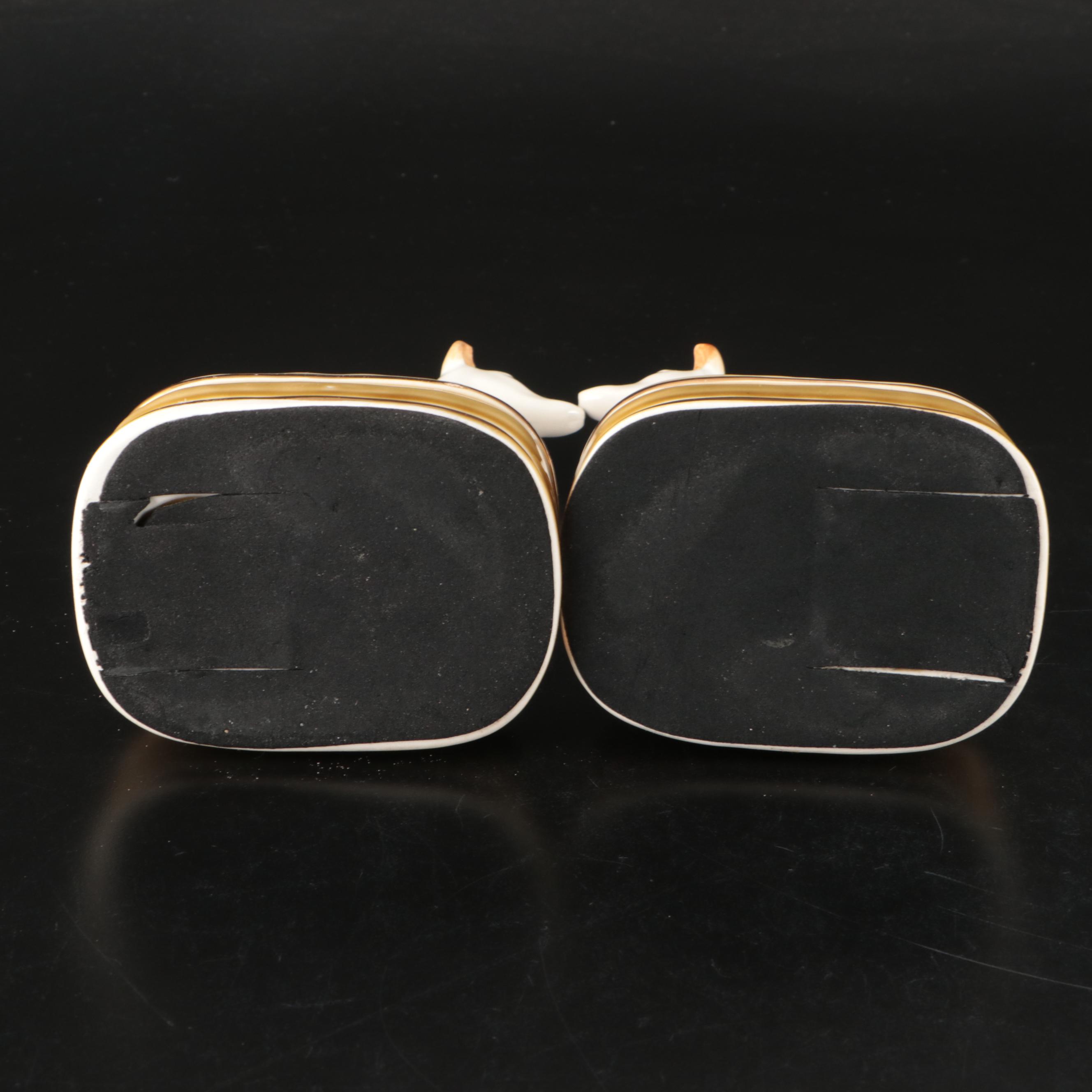 Pair of Staffordshire Style Ceramic Whippets Sitting on Pillows Figurines